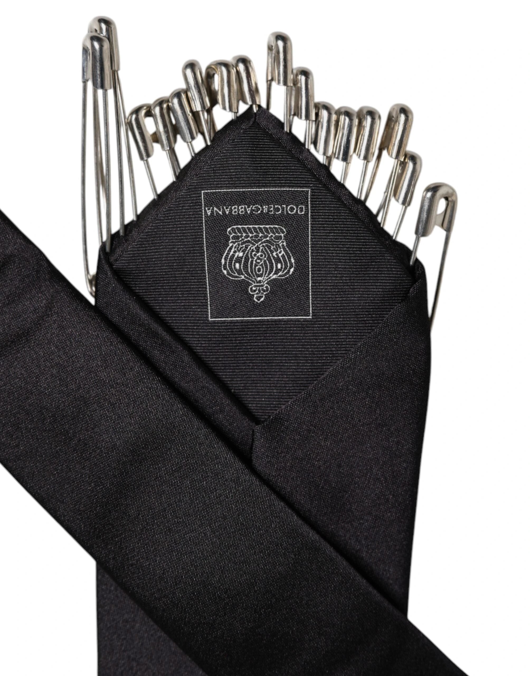 Dolce & Gabbana Black Safety Pins Silk Adjustable Necktie Accessory Tie by Dolce & Gabbana