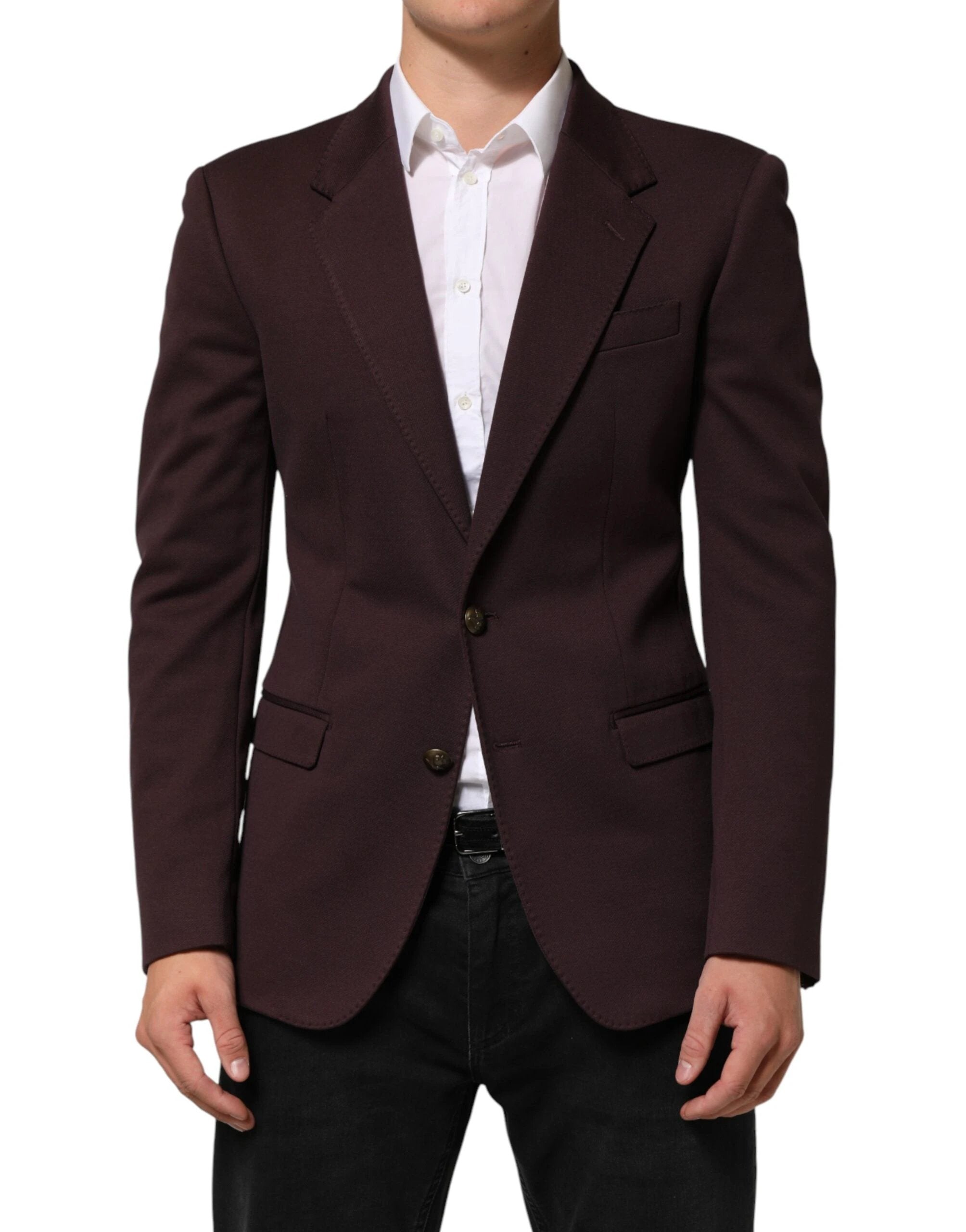 Dolce & Gabbana Maroon Cotton 2 Buttons Suit Jacket Blazer by Dolce & Gabbana