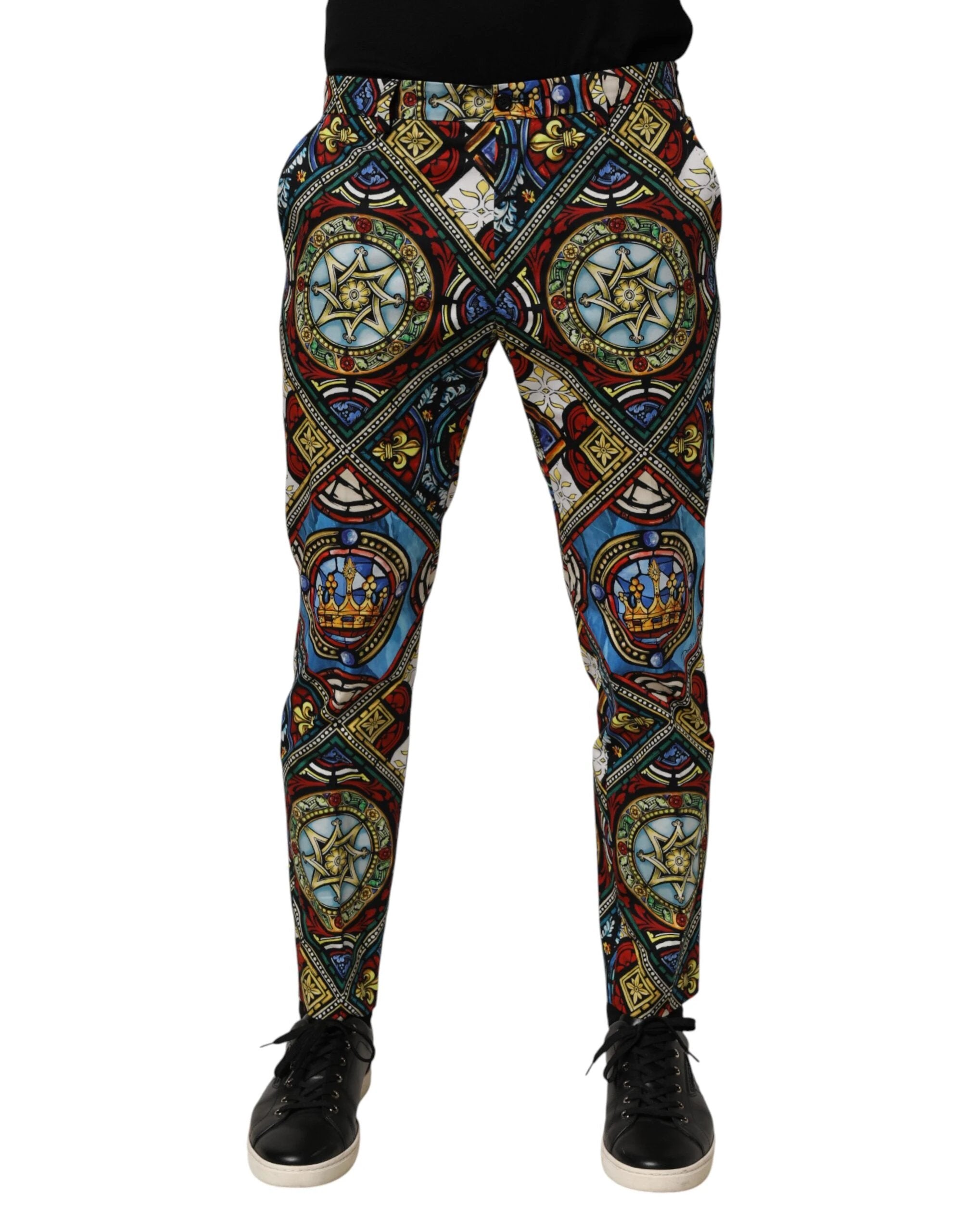 Dolce & Gabbana Multicolor Stained Glass Window Style Print Men Pants by Dolce & Gabbana