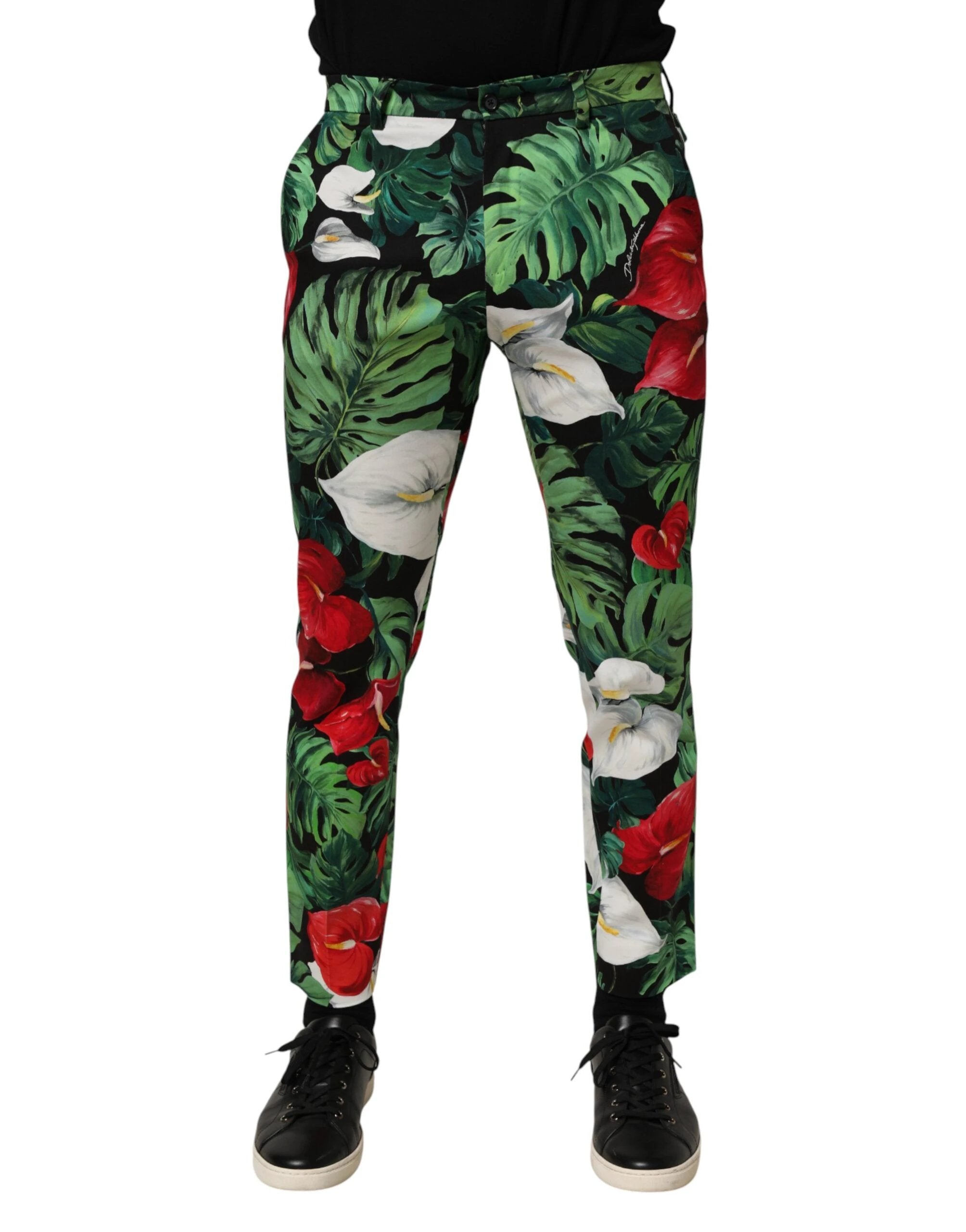 Dolce & Gabbana Multicolor Floral Print Cotton Tapered Pants by Dolce & Gabbana