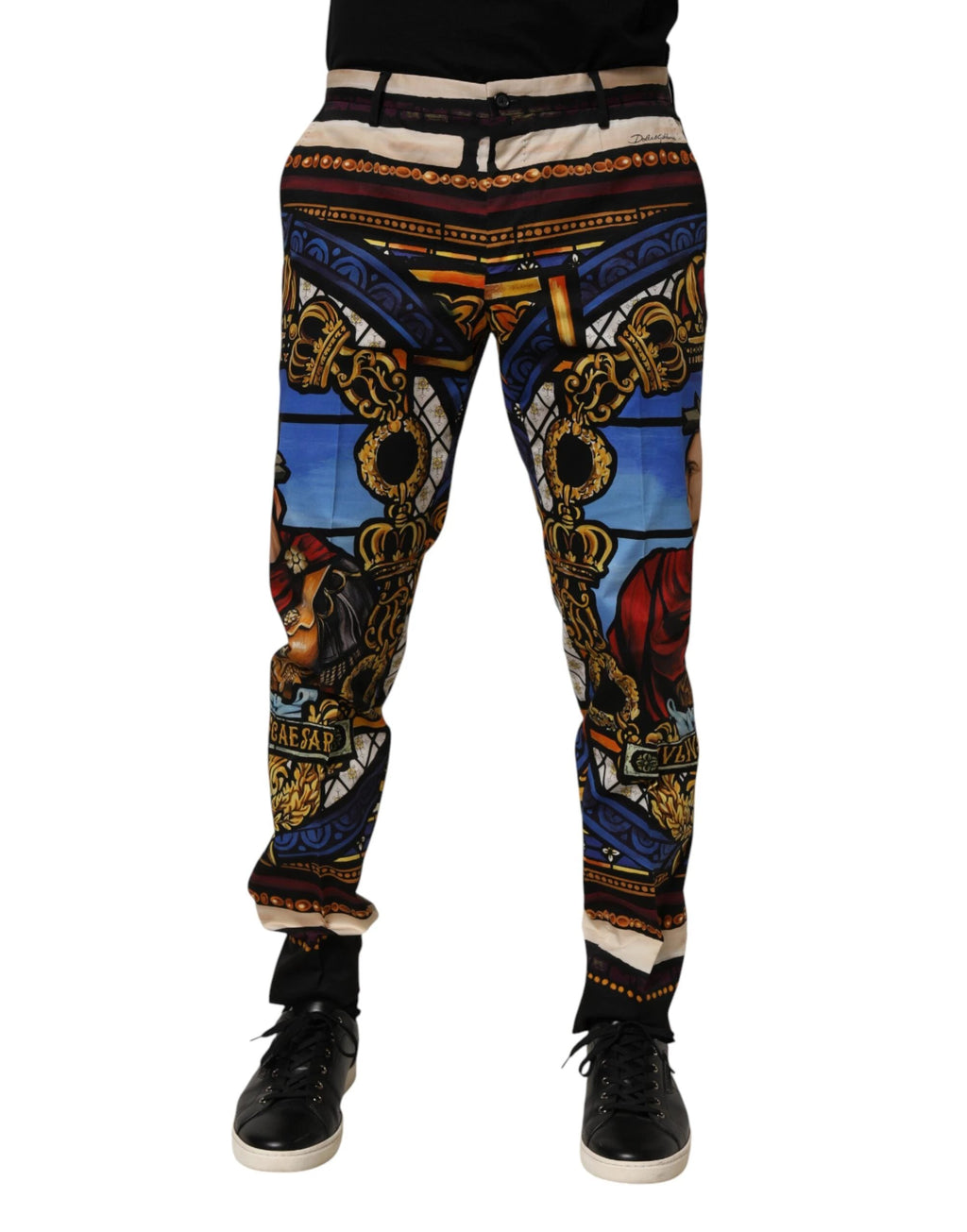 Dolce & Gabbana Multicolor Julias Ceasar Print Tapered Pants by Dolce & Gabbana