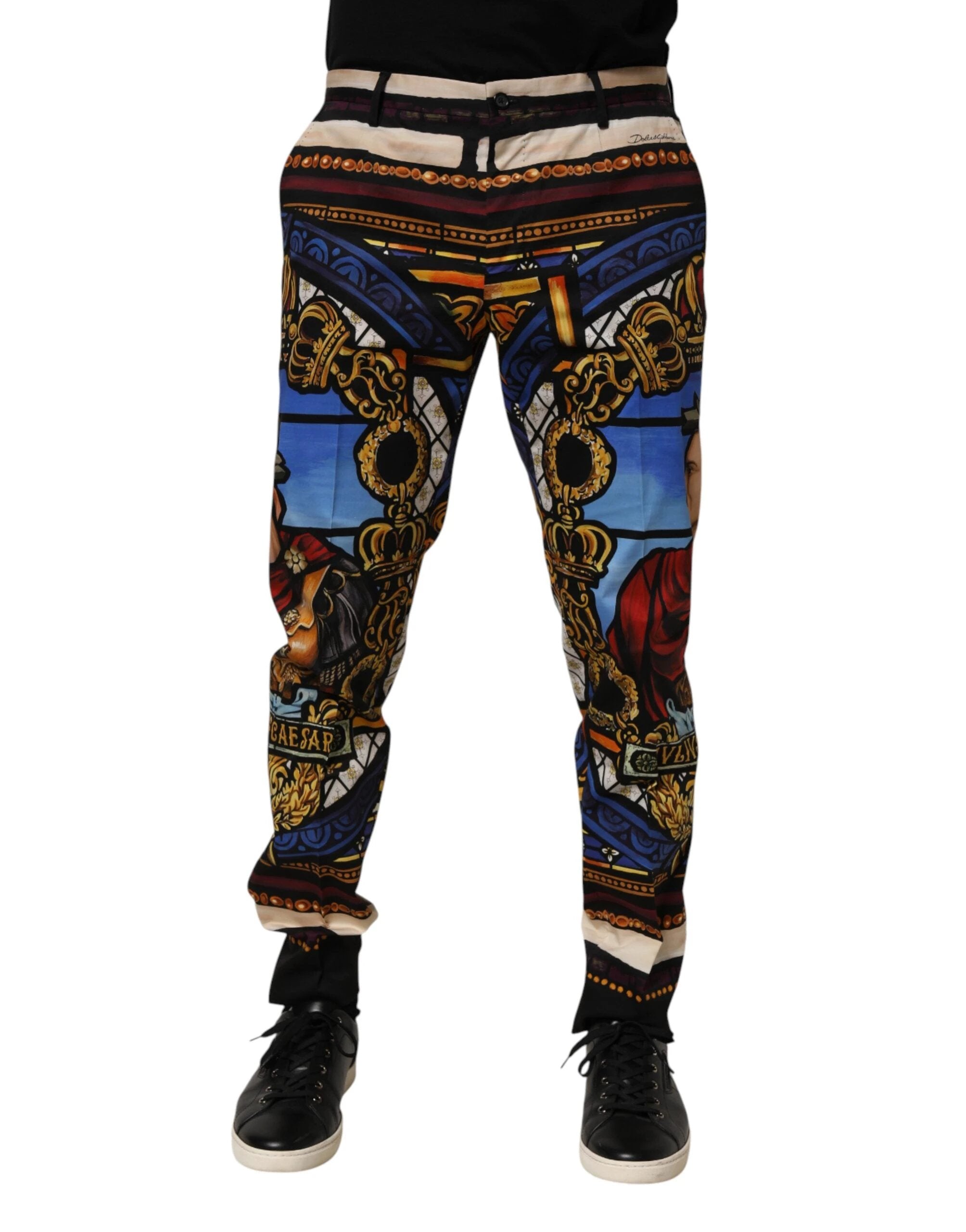 Dolce & Gabbana Multicolor Julias Ceasar Print Tapered Pants by Dolce & Gabbana