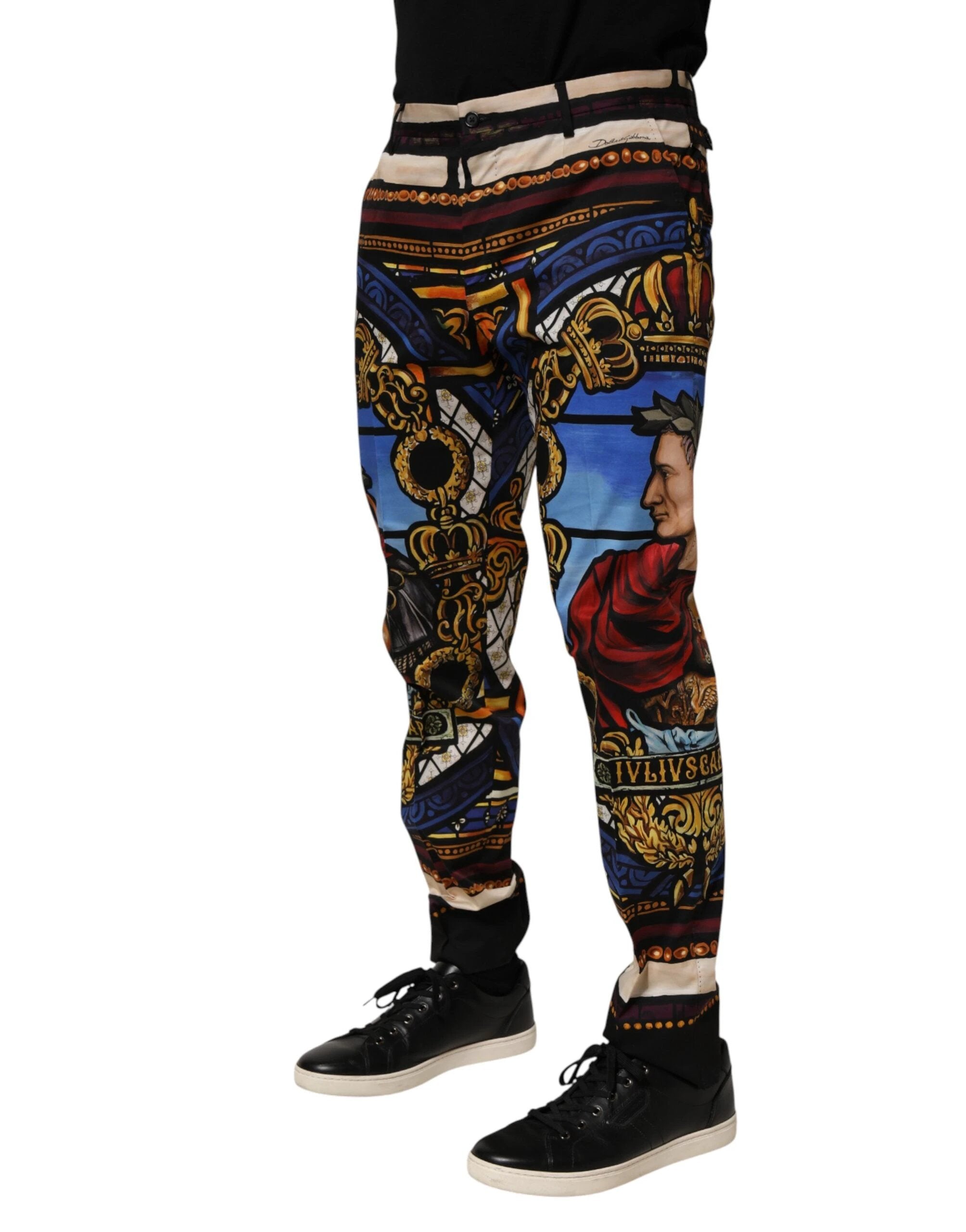 Dolce & Gabbana Multicolor Julias Ceasar Print Tapered Pants by Dolce & Gabbana