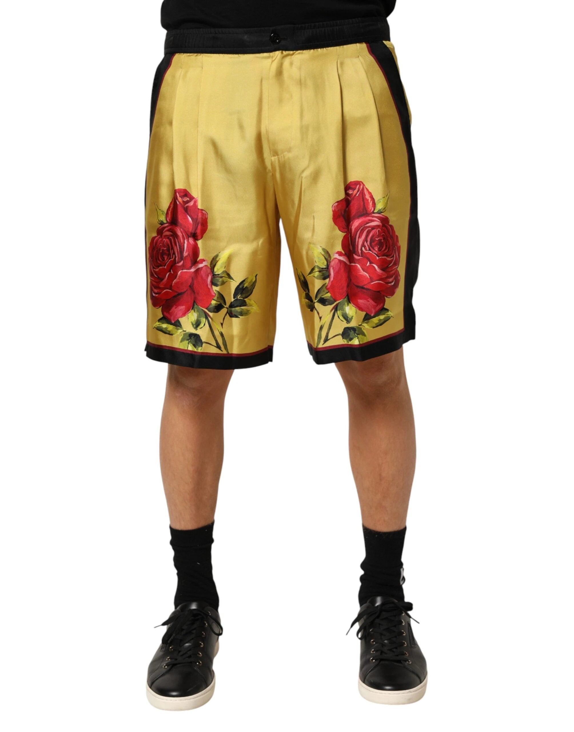 Dolce & Gabbana Yellow Floral Print Silk Men Bermuda Shorts by Dolce & Gabbana
