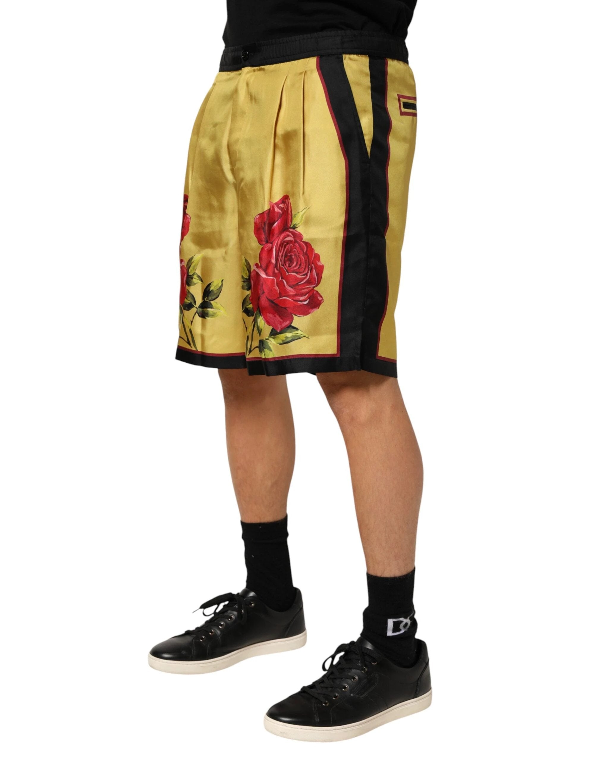 Dolce & Gabbana Yellow Floral Print Silk Men Bermuda Shorts by Dolce & Gabbana