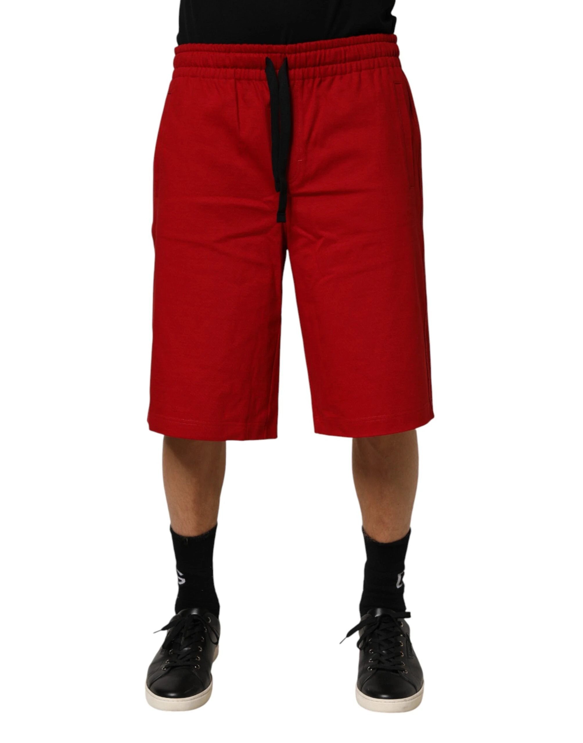 Dolce & Gabbana Red Cotton MidWaist Drawstring Bermuda Pants by Dolce & Gabbana