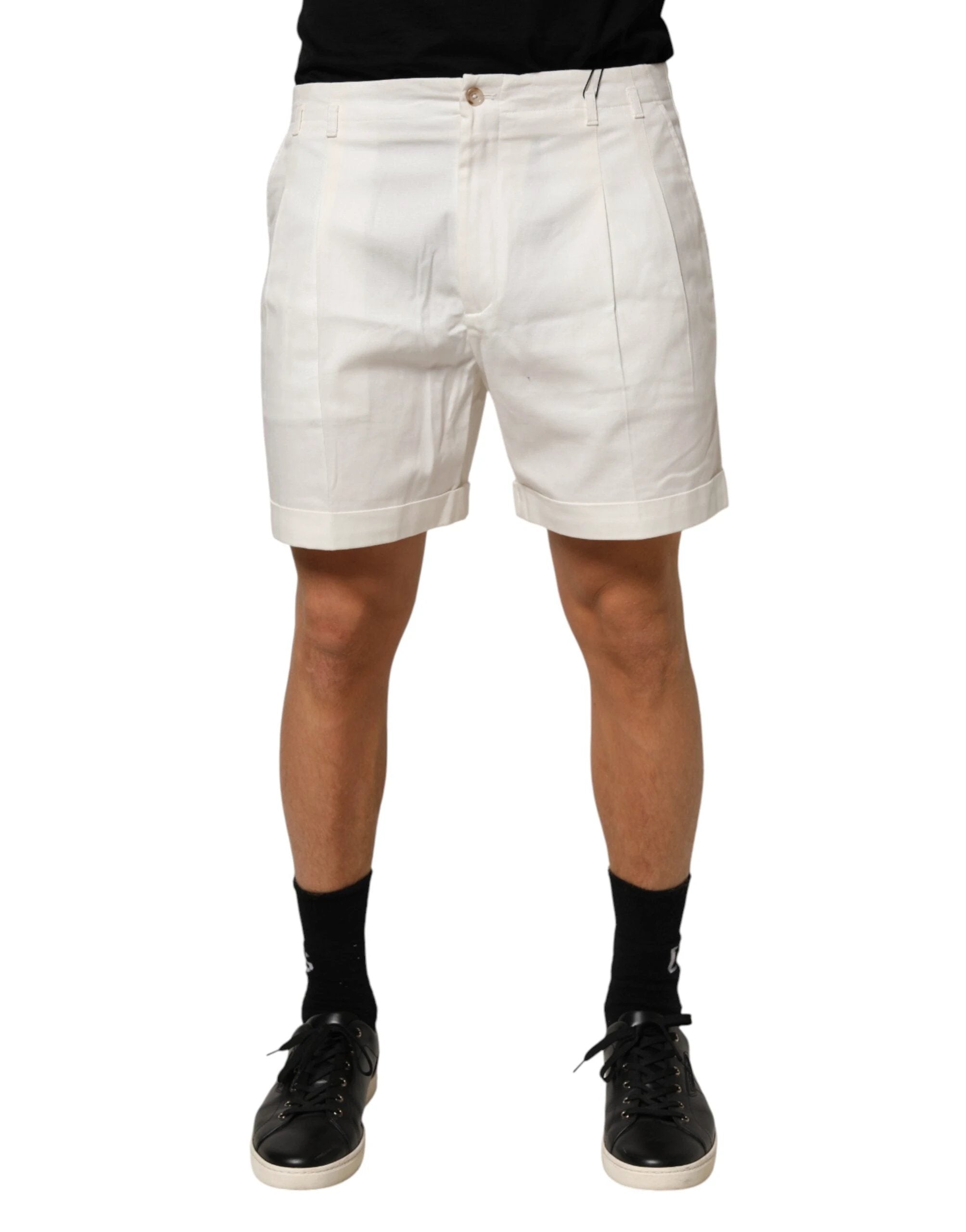 Dolce & Gabbana White Cotton Mid Waist Men Bermuda Shorts by Dolce & Gabbana