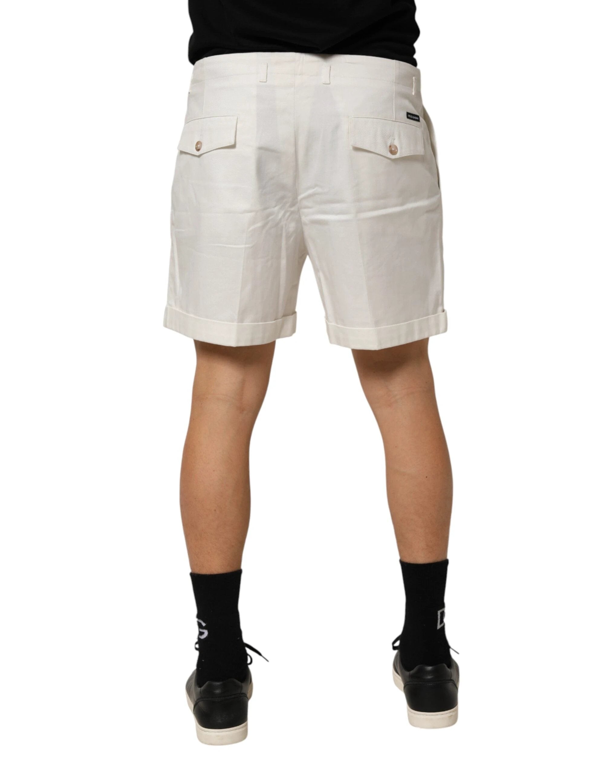 Dolce & Gabbana White Cotton Mid Waist Men Bermuda Shorts by Dolce & Gabbana
