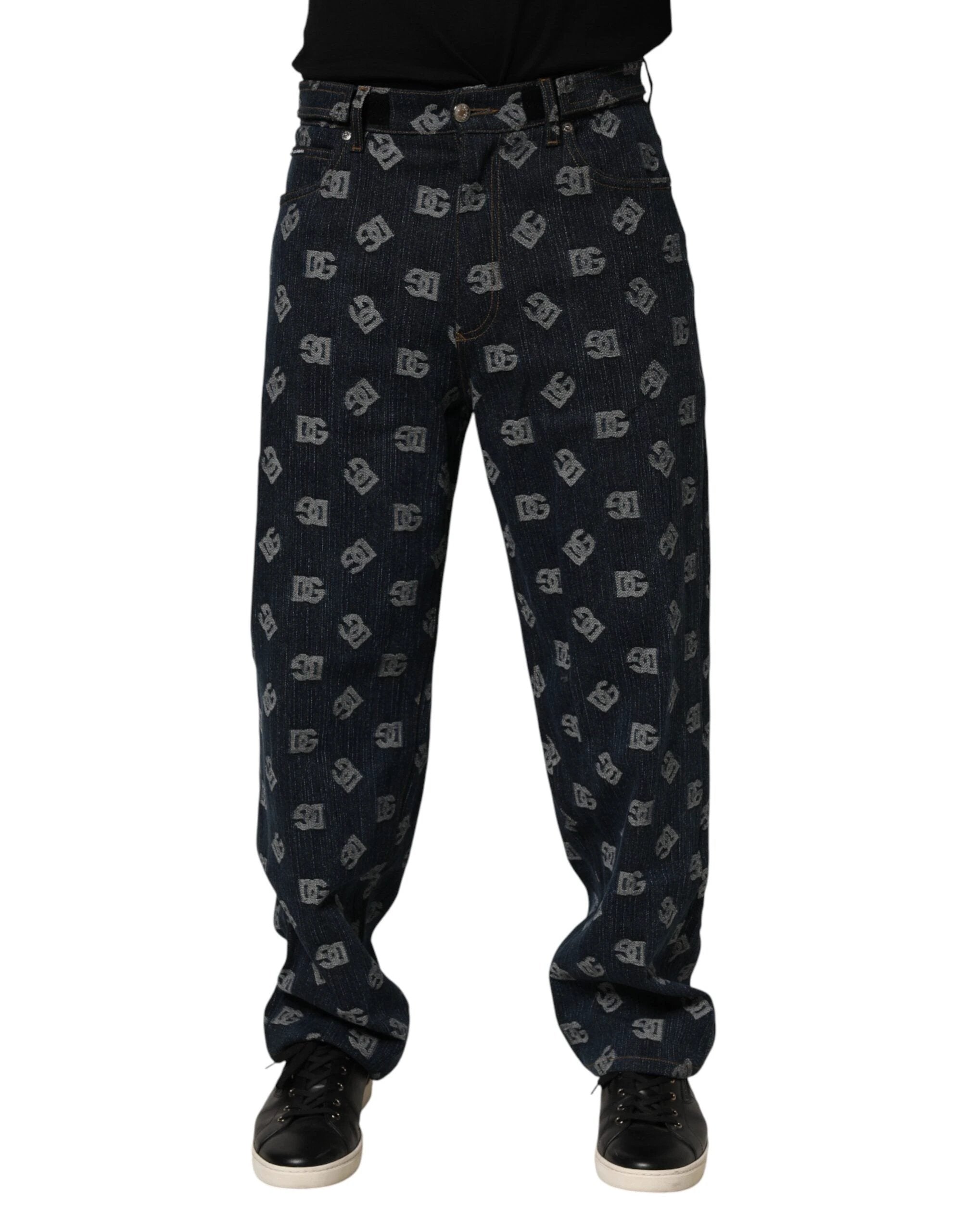 Dolce & Gabbana Blue Logo Print Straight Denim Men Jeans by Dolce & Gabbana