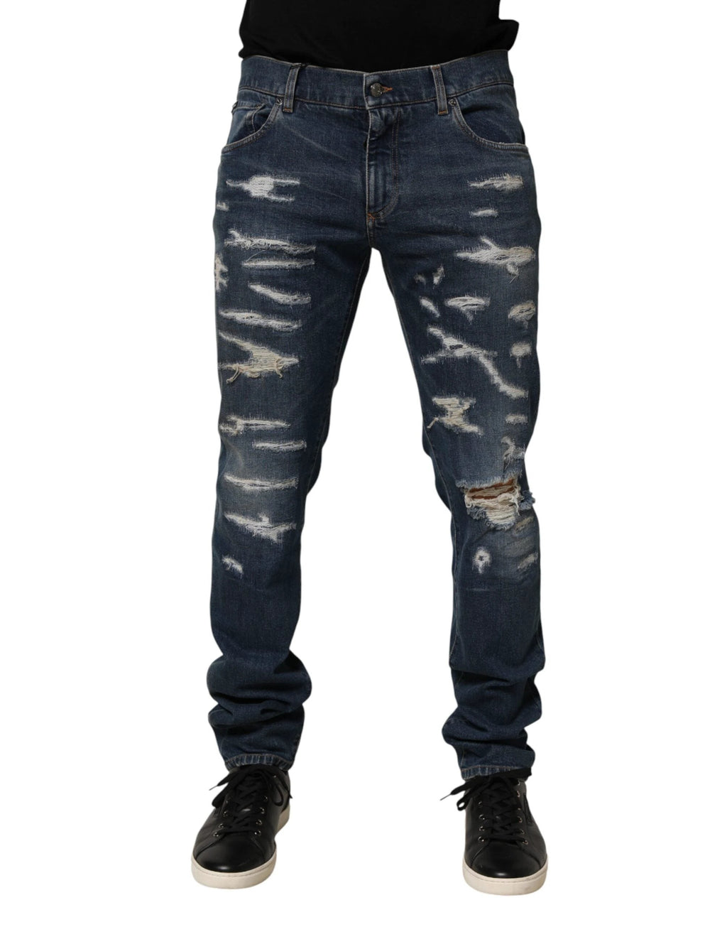Dolce & Gabbana Blue Tattered Cotton Skinny Men Denim Jeans by Dolce & Gabbana