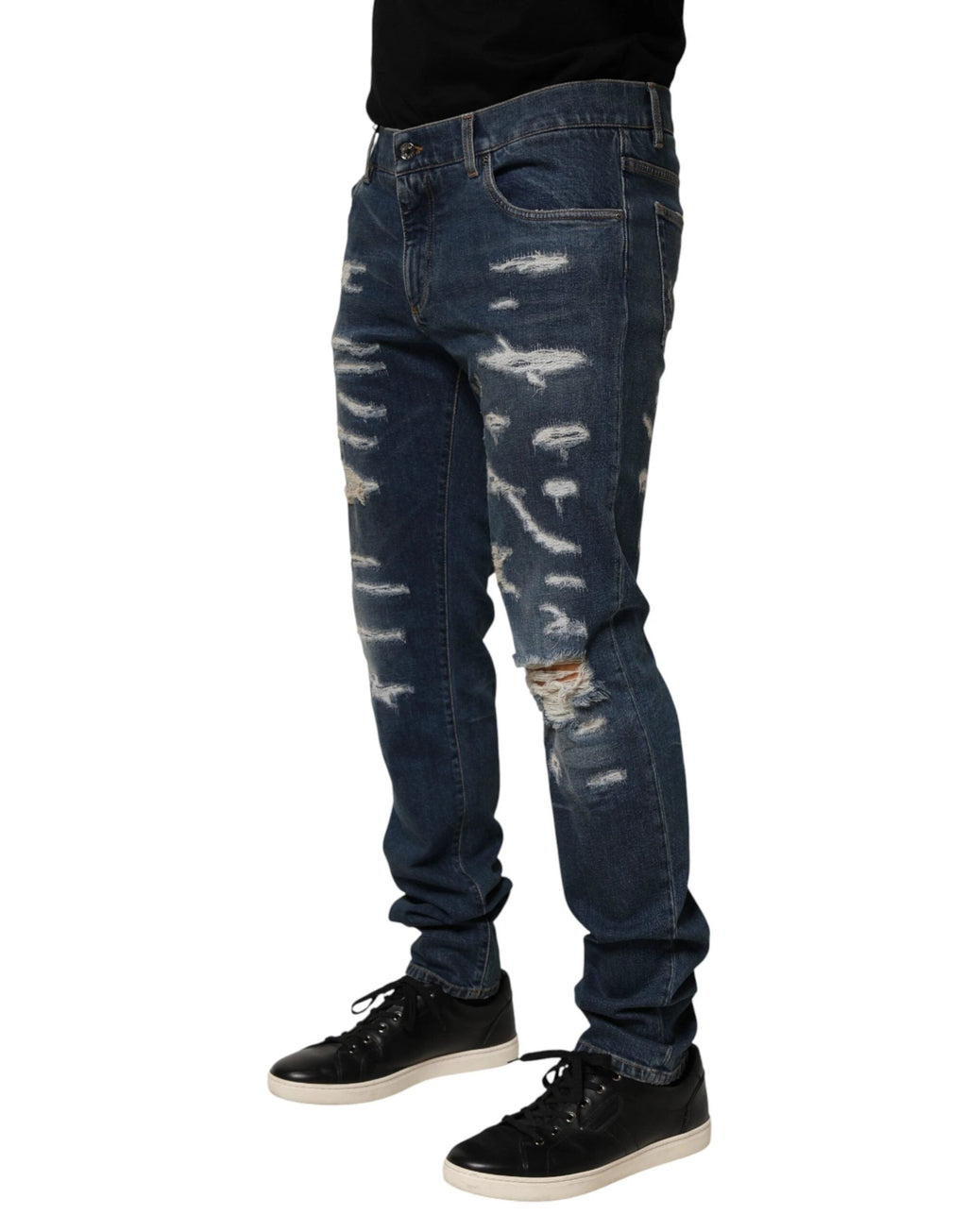 Dolce & Gabbana Blue Tattered Cotton Skinny Men Denim Jeans by Dolce & Gabbana