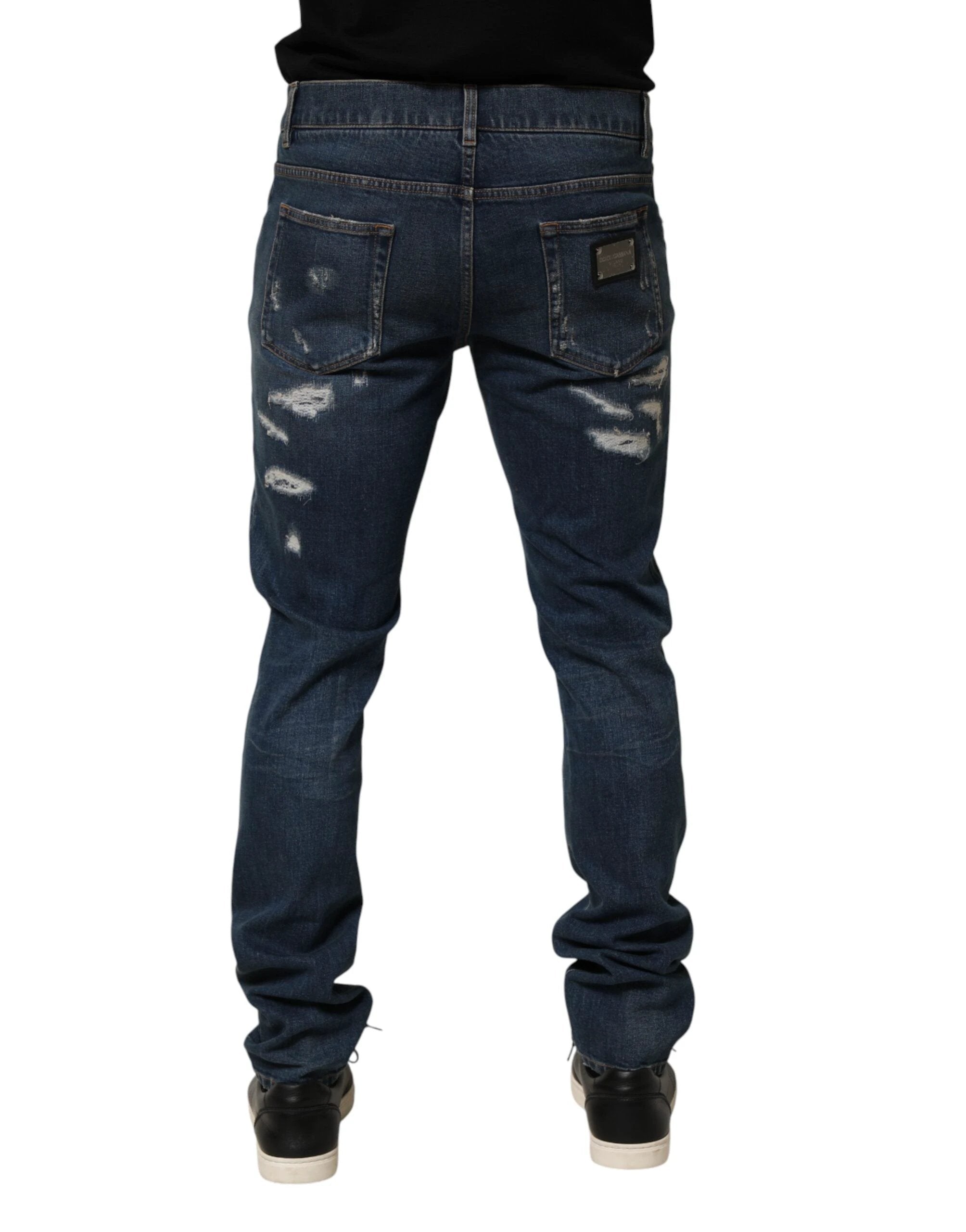 Dolce & Gabbana Blue Tattered Cotton Skinny Men Denim Jeans by Dolce & Gabbana