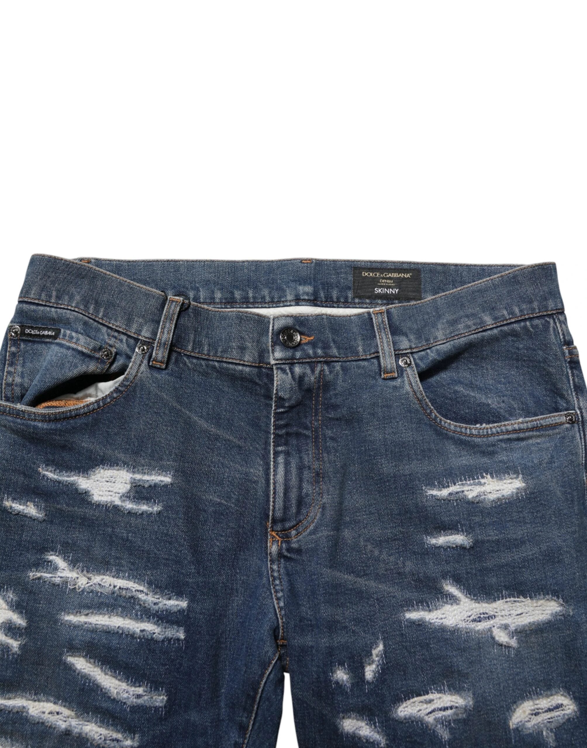 Dolce & Gabbana Blue Tattered Cotton Skinny Men Denim Jeans by Dolce & Gabbana