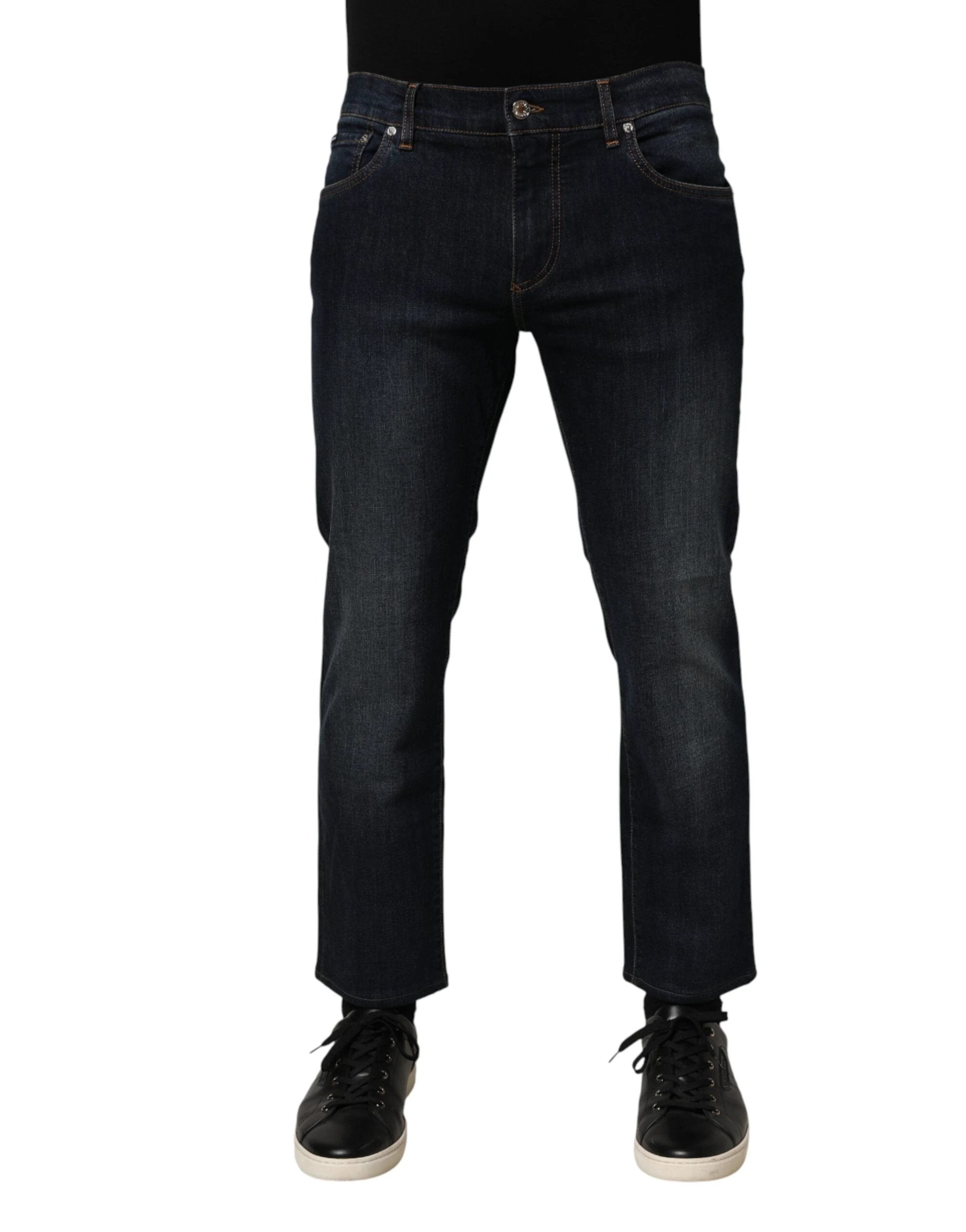 Dolce & Gabbana Dark Blue Cotton Skinny Men Denim Jeans by Dolce & Gabbana