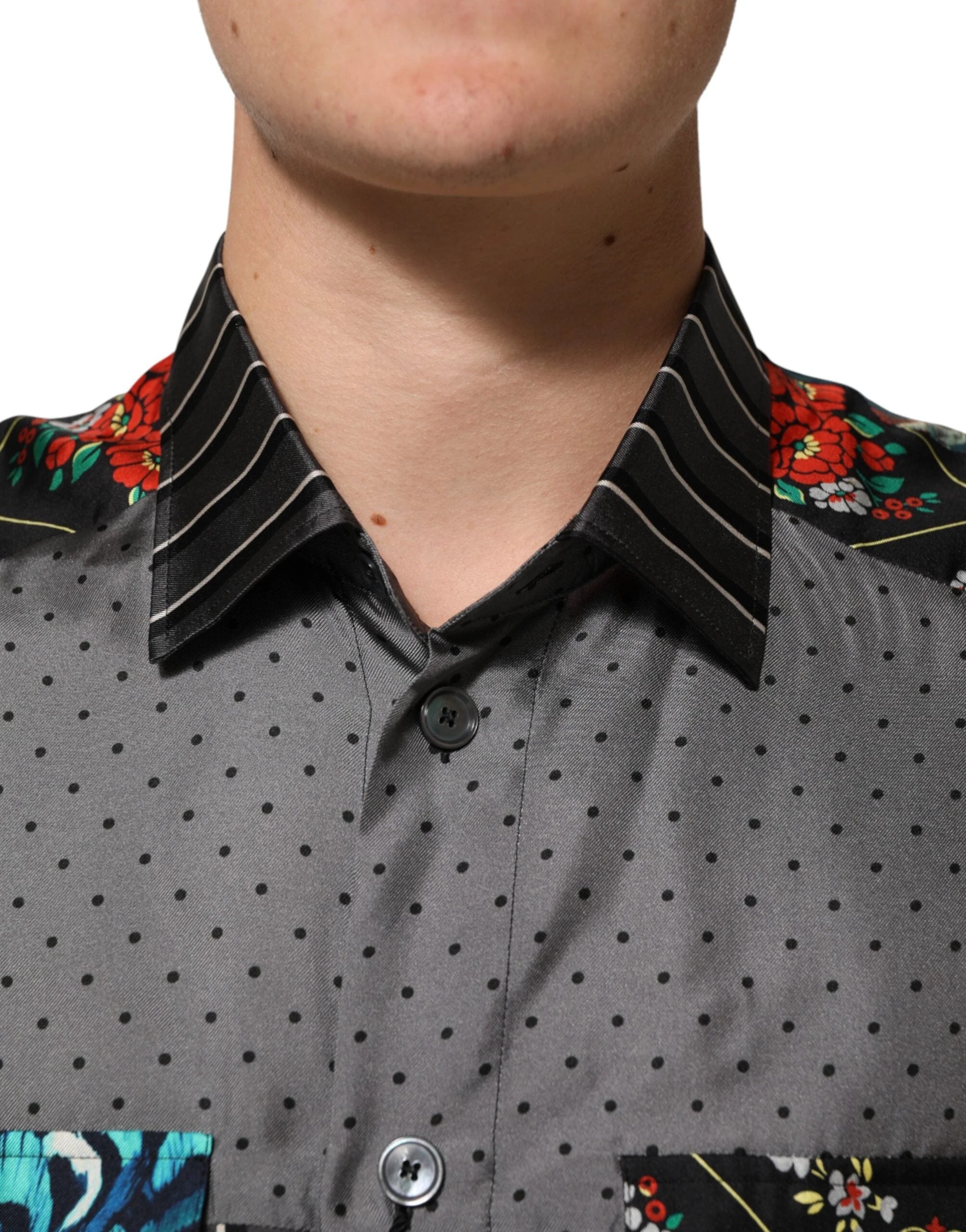 Dolce & Gabbana Multicolor Patchwork Long Sleeves Silk Shirt by Dolce & Gabbana