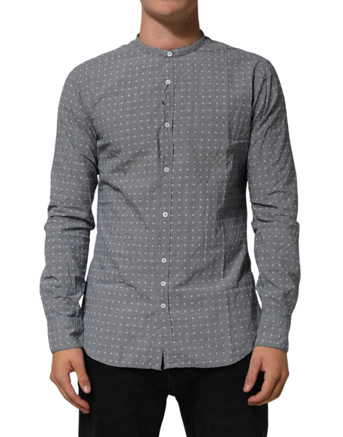 Chemise AGLINI grise à pois en coton, manches longues, boutonnée