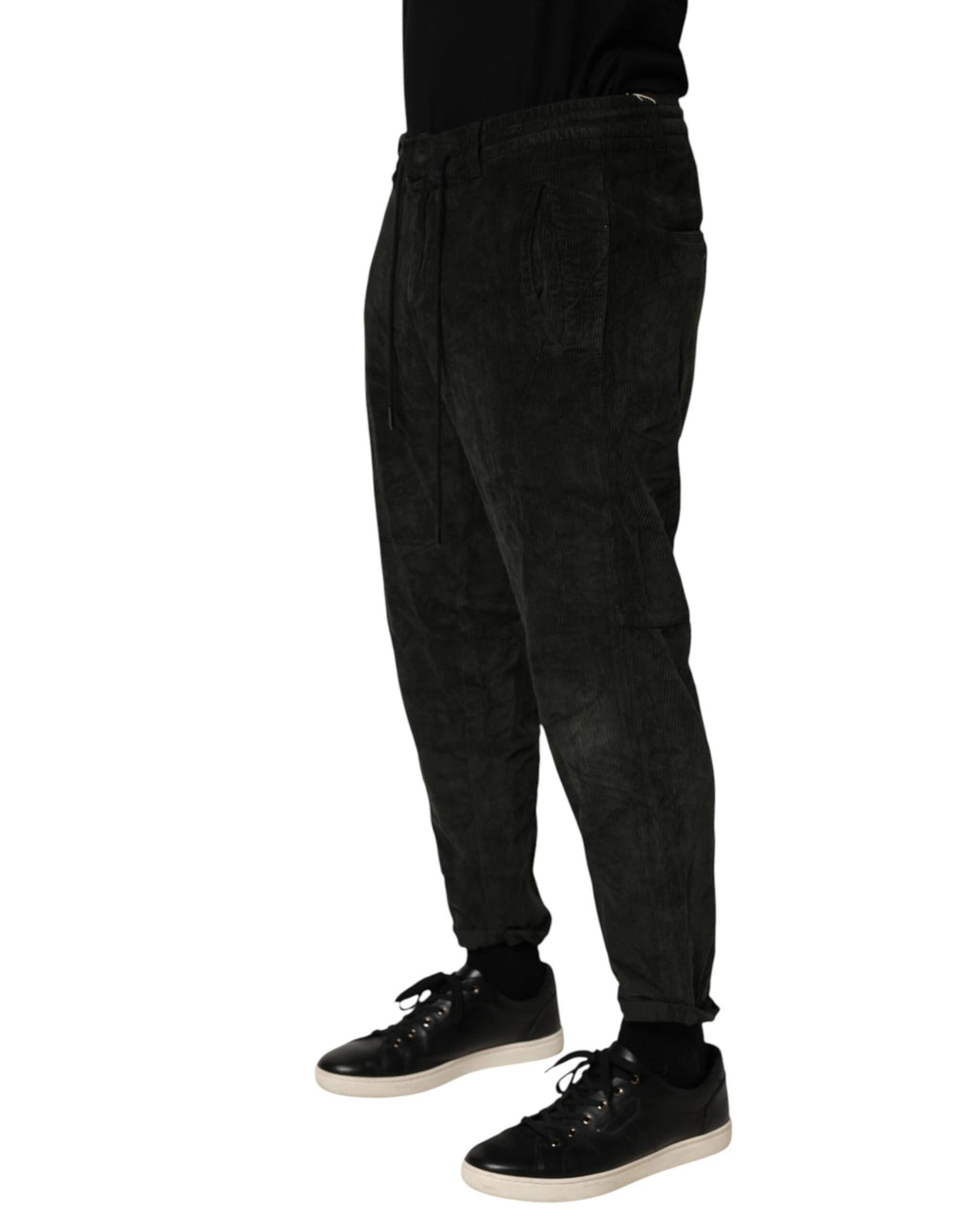 Dondup Black Mid Waist Cropped Corduroy Men Trouser Pants by Dondup