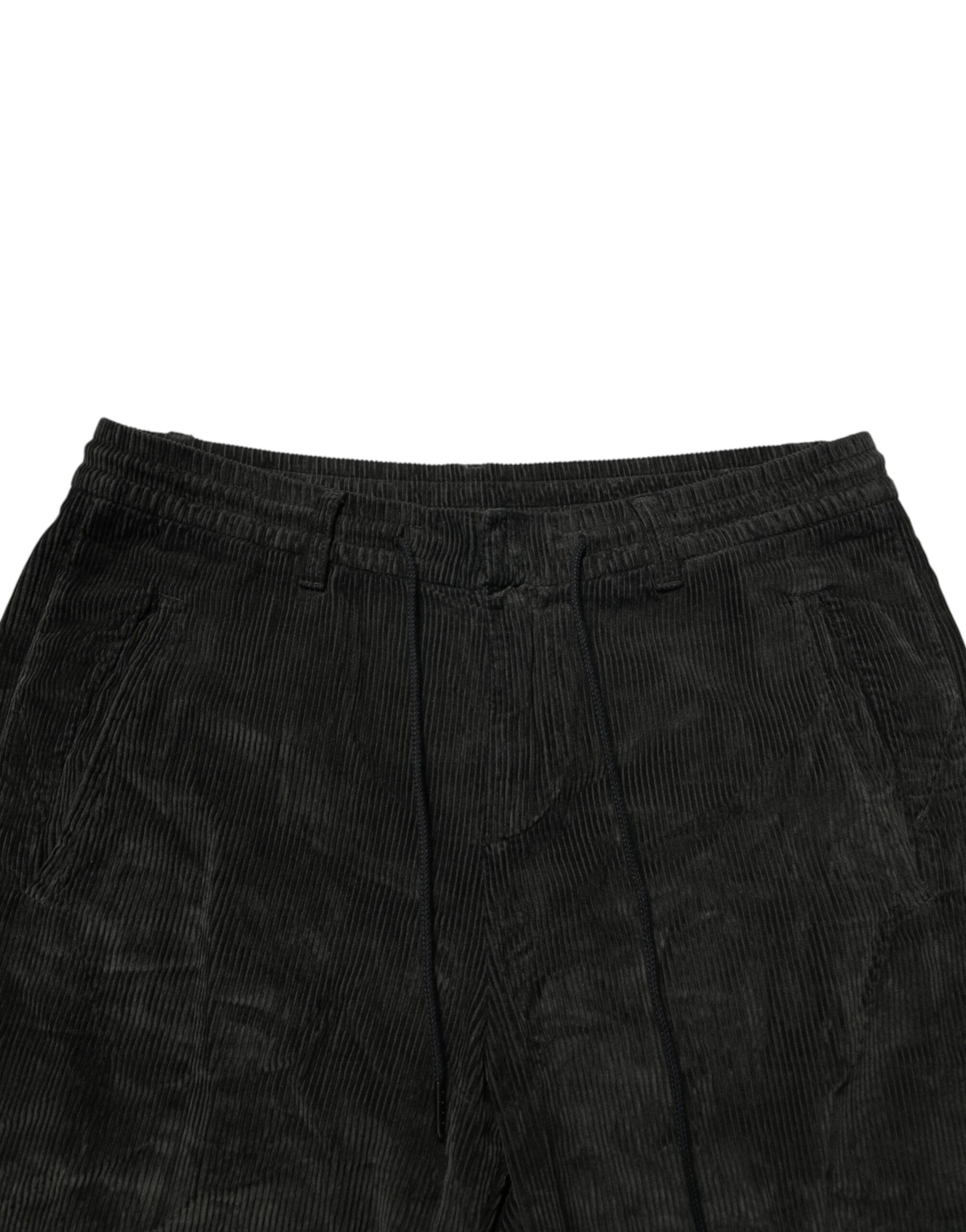 Dondup Black Mid Waist Cropped Corduroy Men Trouser Pants by Dondup