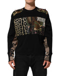 Dolce & Gabbana Black Patchwork Crew Neck Pullover Sweater by Dolce & Gabbana