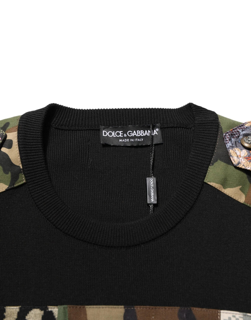 Dolce & Gabbana Black Patchwork Crew Neck Pullover Sweater by Dolce & Gabbana