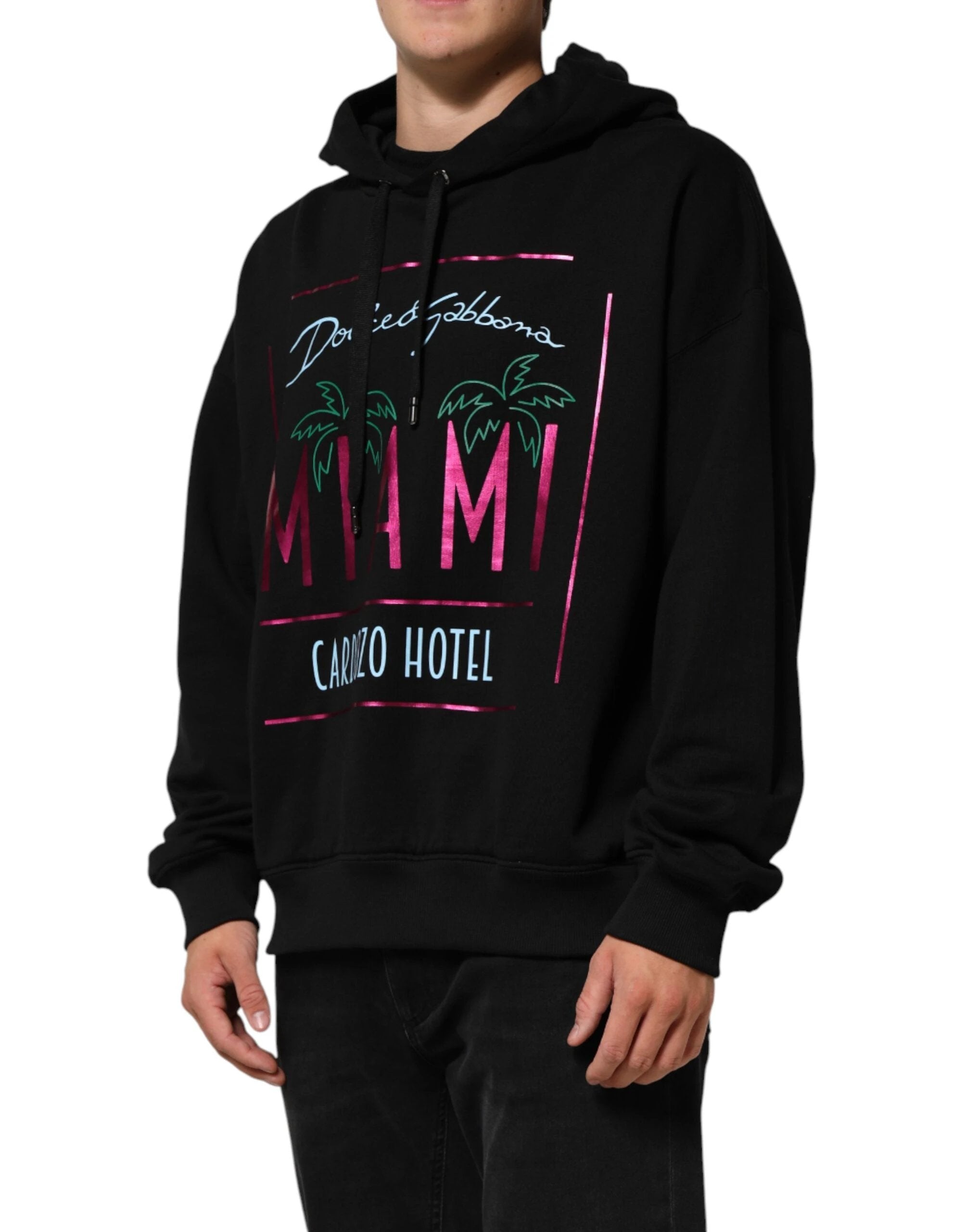 Dolce & Gabbana Black Printed Hooded Men Sweatshirt Sweater by Dolce & Gabbana