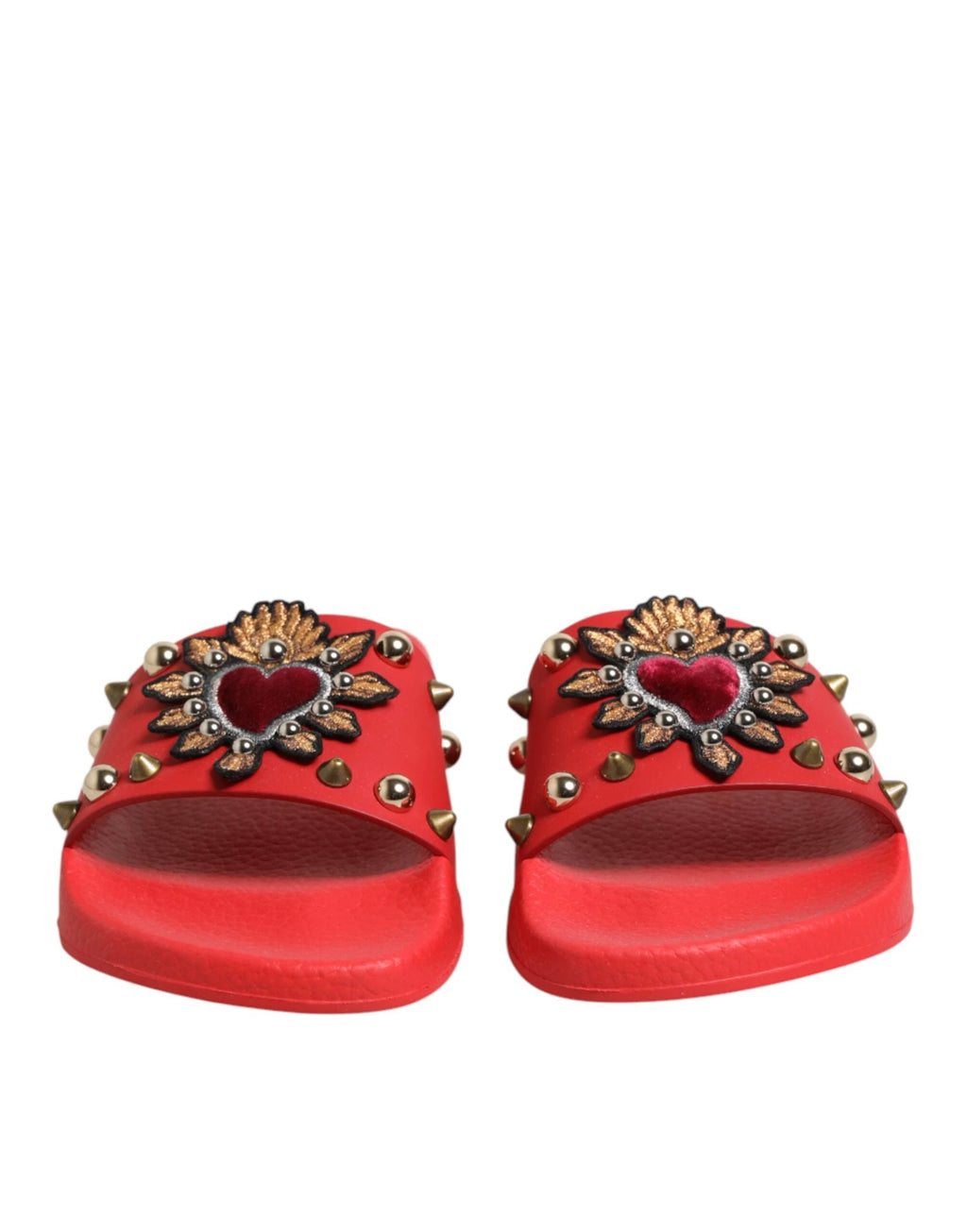 Dolce & Gabbana Red Sacred Heart Stud Slides Beachwear Shoes by Dolce & Gabbana