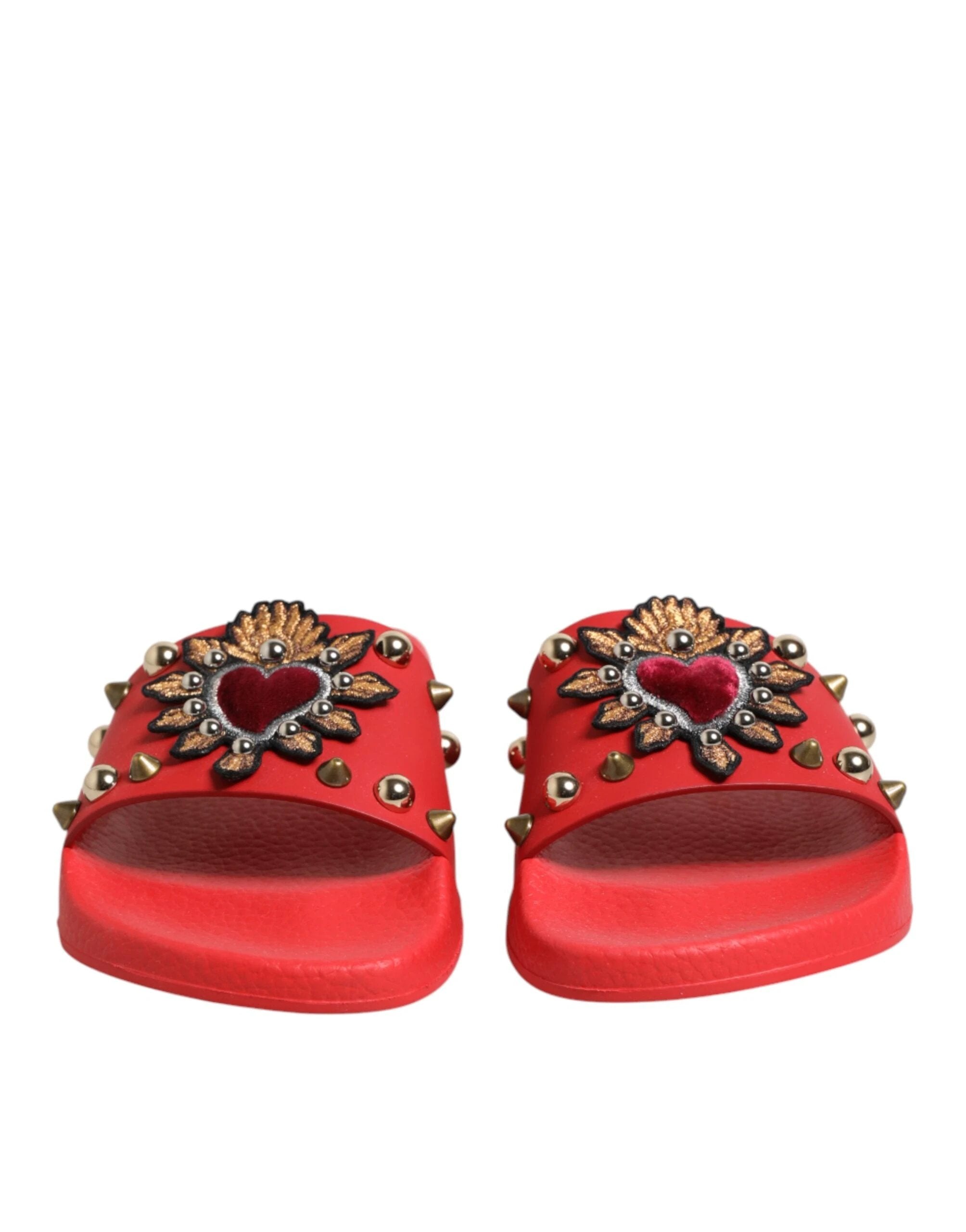 Dolce & Gabbana Red Sacred Heart Stud Slides Beachwear Shoes by Dolce & Gabbana