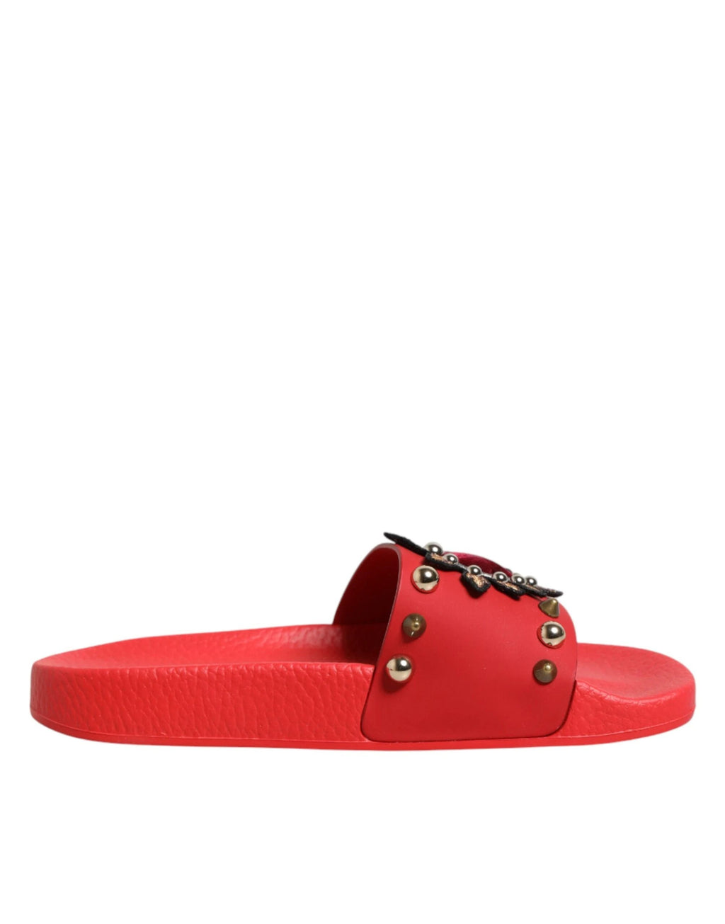 Dolce & Gabbana Red Sacred Heart Stud Slides Beachwear Shoes by Dolce & Gabbana