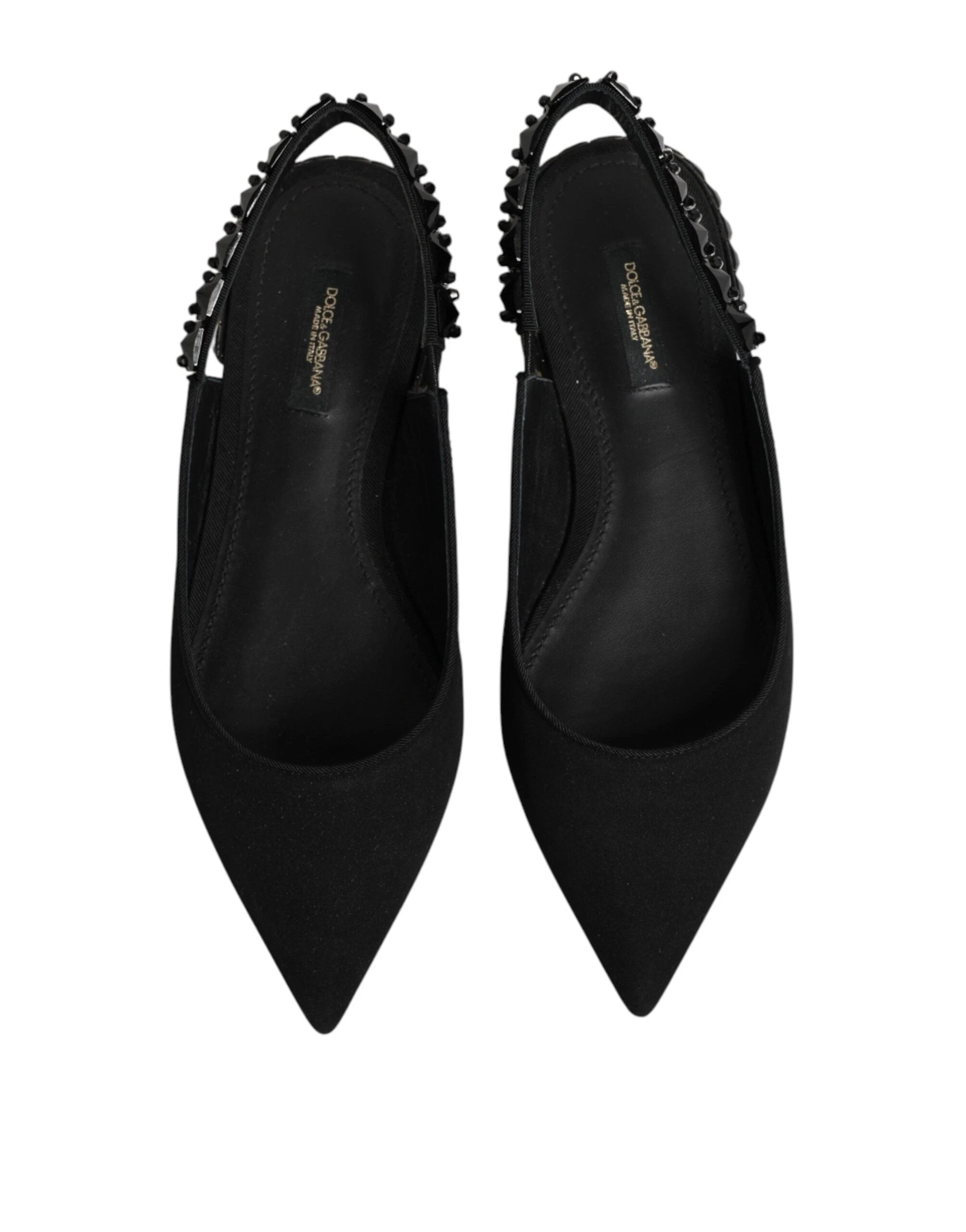 Dolce & Gabbana Black Crystal Charmeuse Slingback Shoes by Dolce & Gabbana