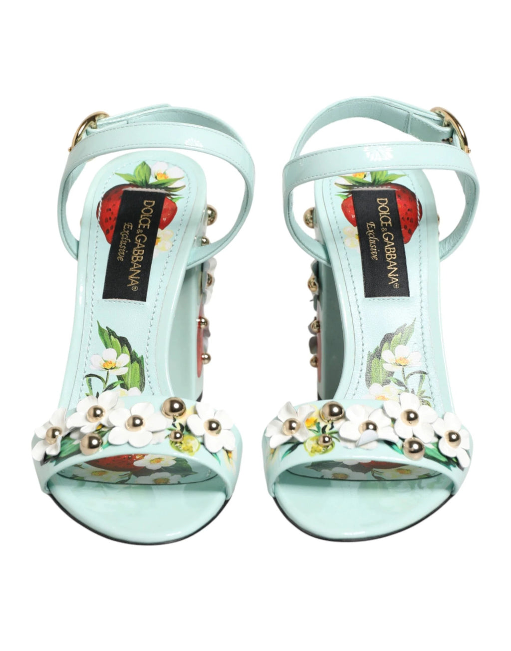 Dolce & Gabbana Mint Green Floral Studs Heels Sandals Shoes by Dolce & Gabbana