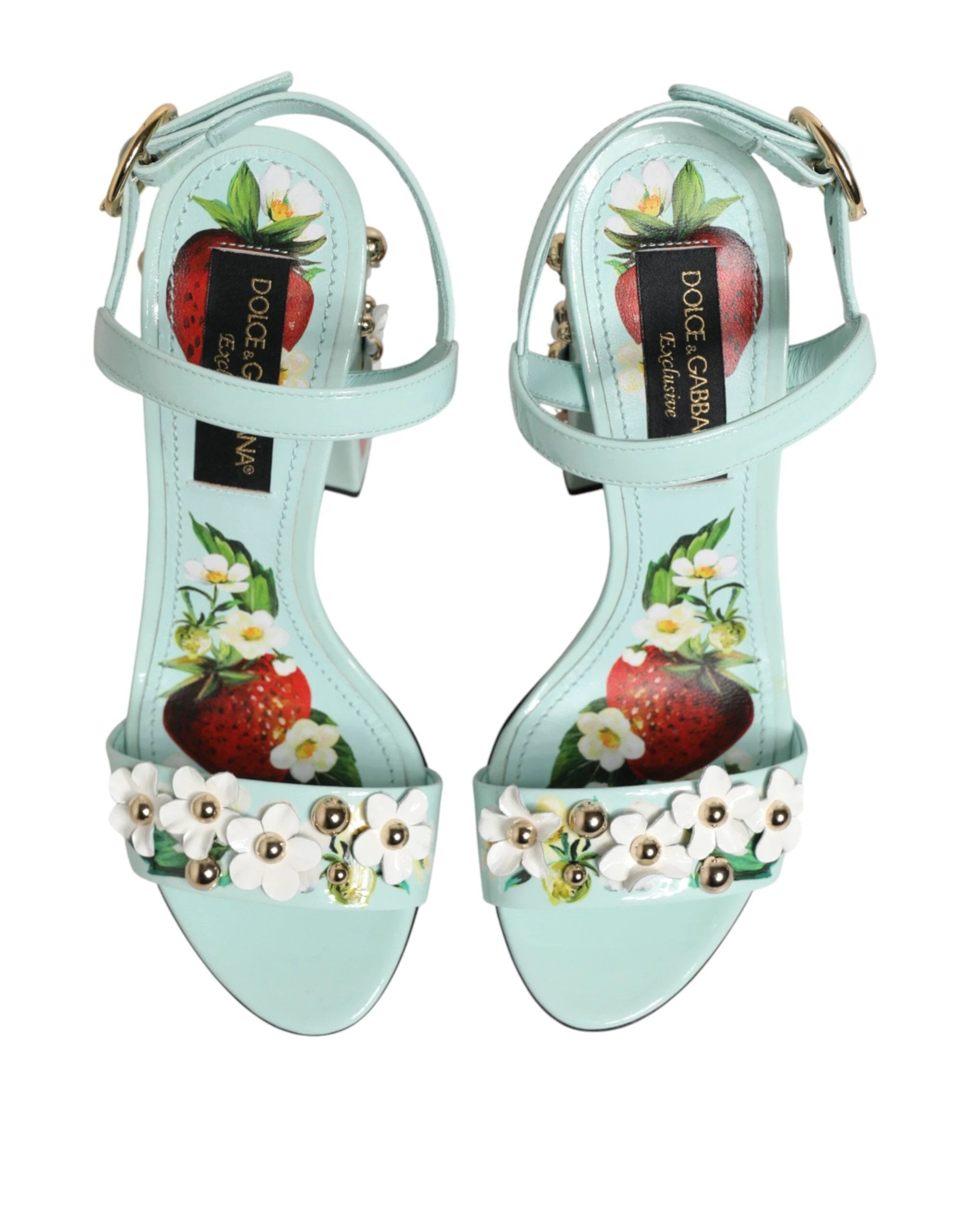 Dolce & Gabbana Mint Green Floral Studs Heels Sandals Shoes by Dolce & Gabbana