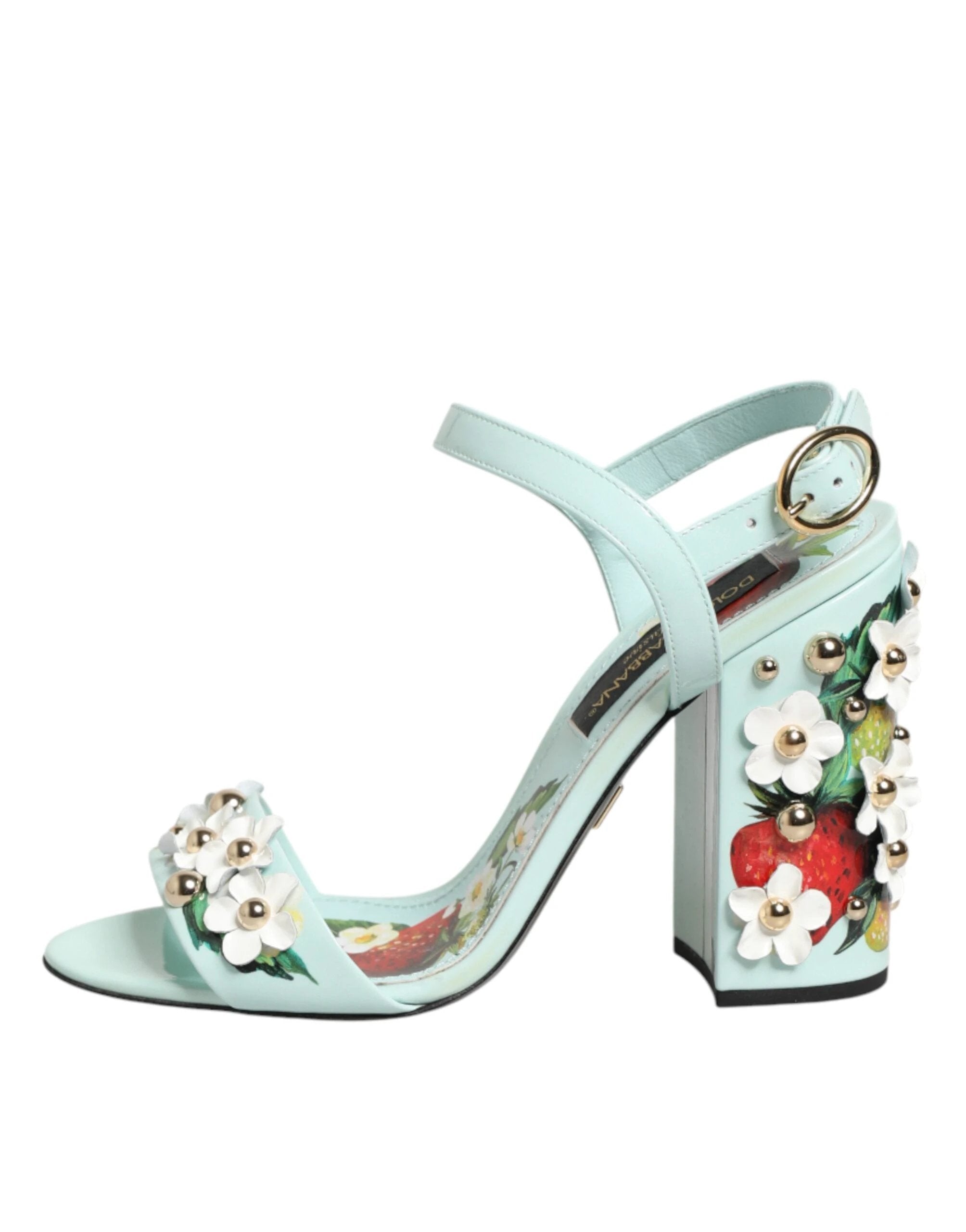 Dolce & Gabbana Mint Green Floral Studs Heels Sandals Shoes by Dolce & Gabbana