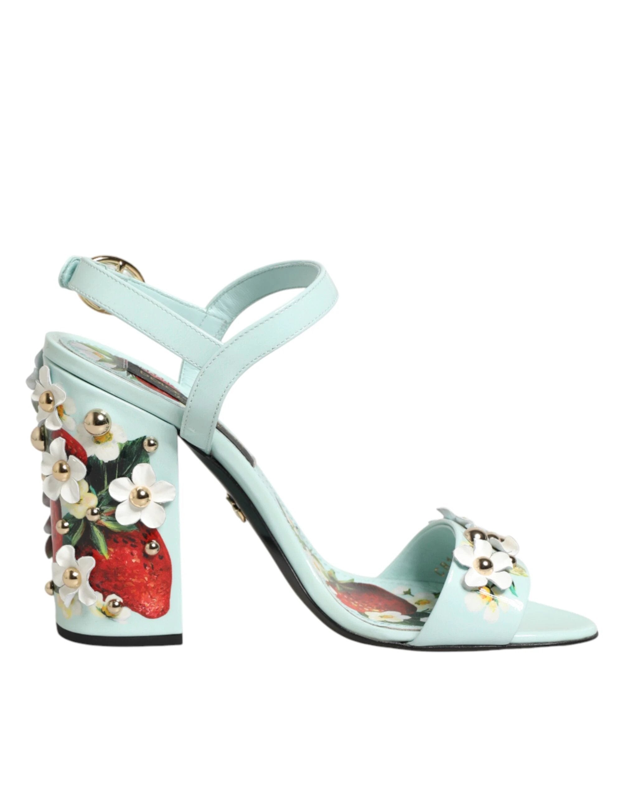Dolce & Gabbana Mint Green Floral Studs Heels Sandals Shoes by Dolce & Gabbana