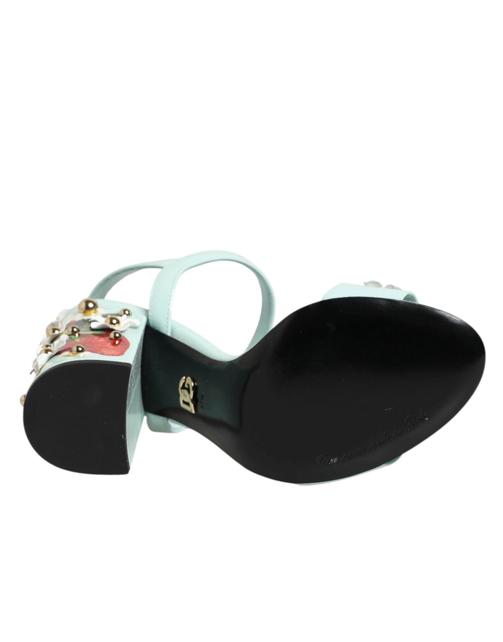 Dolce & Gabbana Mint Green Floral Studs Heels Sandals Shoes by Dolce & Gabbana