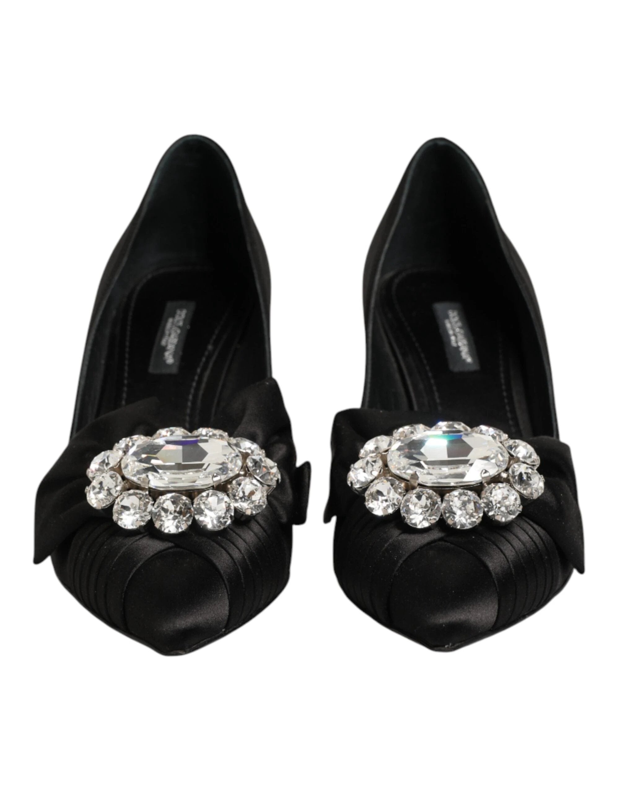 Dolce & Gabbana Black Satin Bow Crystal Embellishment Pumps Shoes by Dolce & Gabbana