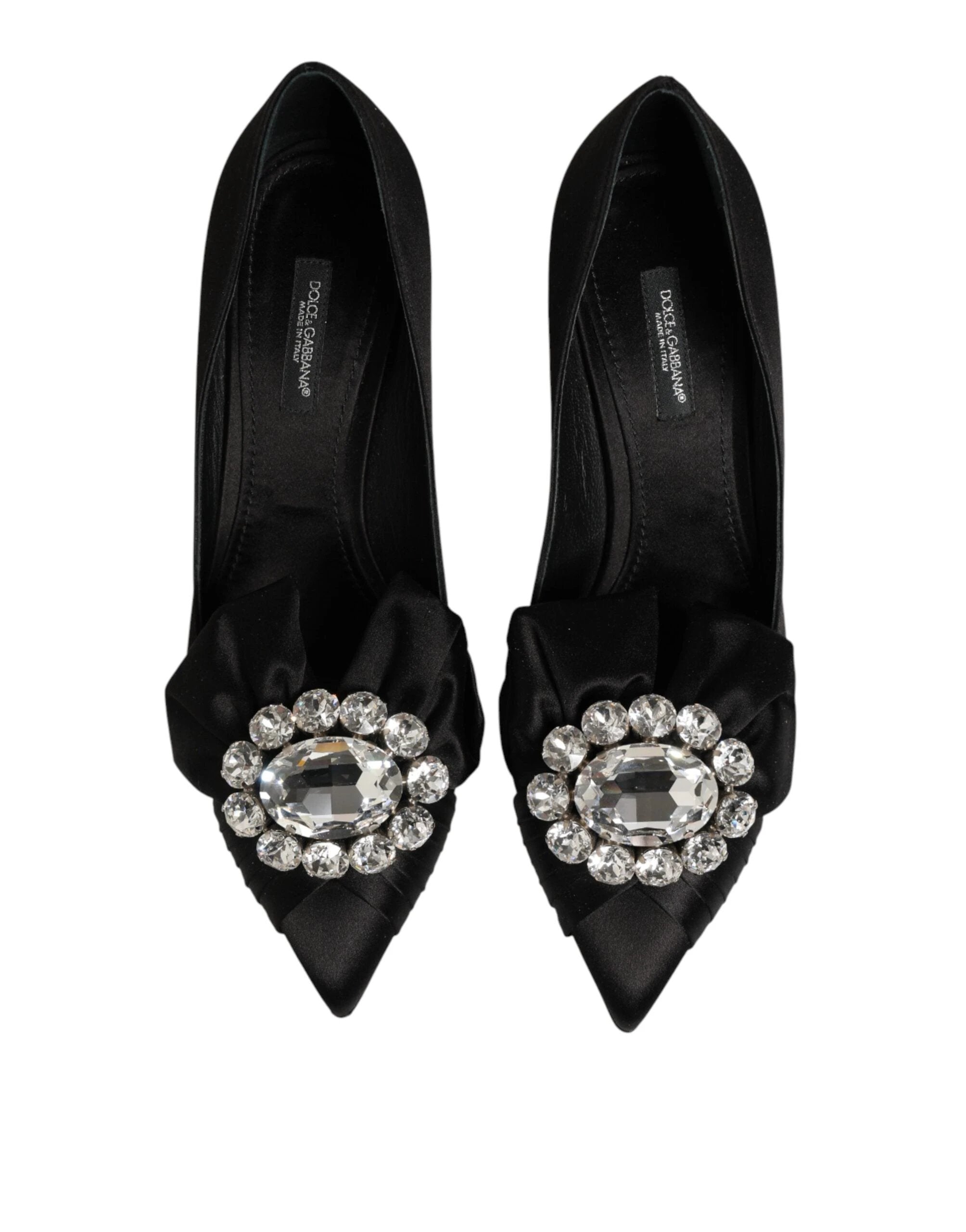 Dolce & Gabbana Black Satin Bow Crystal Embellishment Pumps Shoes by Dolce & Gabbana