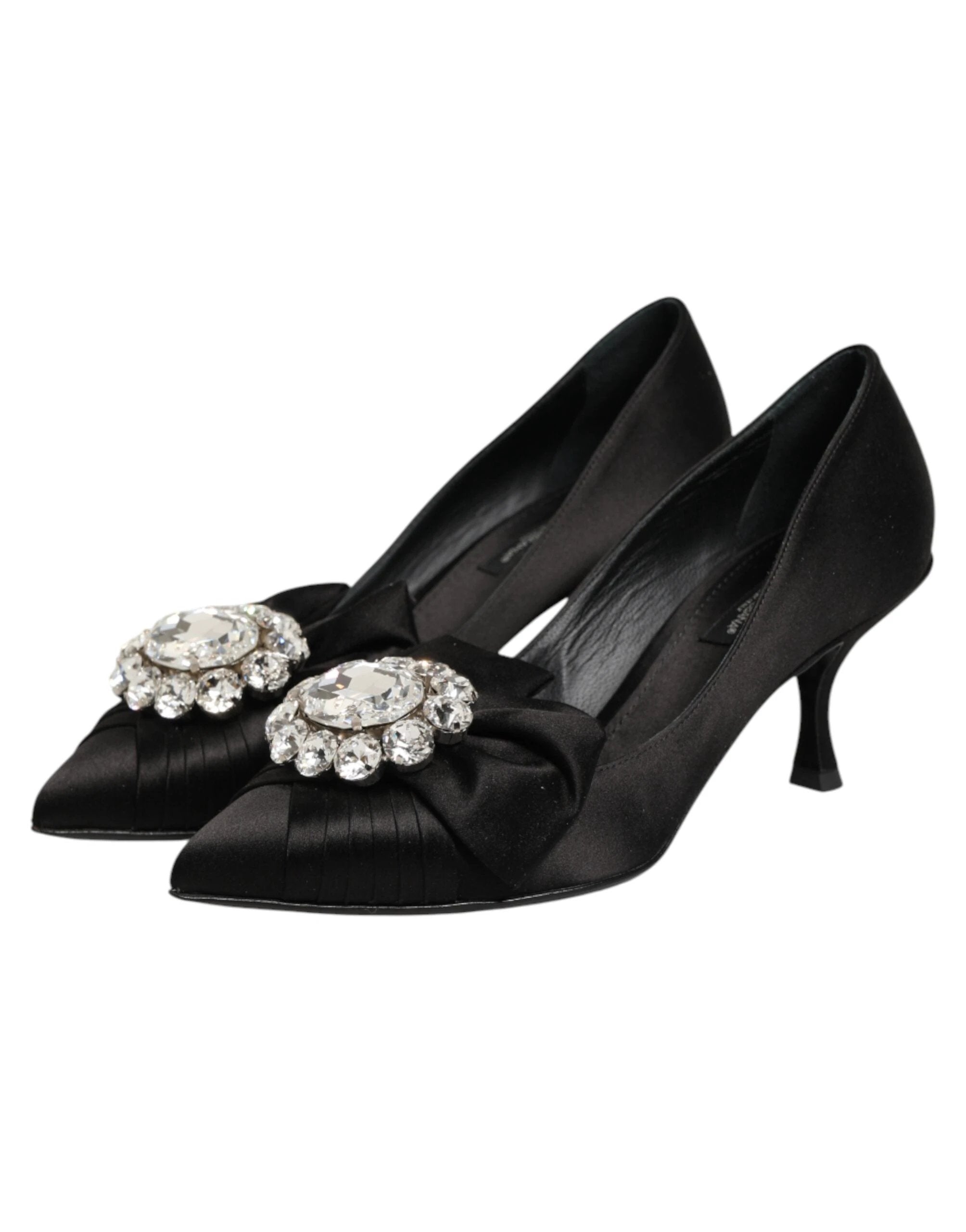 Dolce & Gabbana Black Satin Bow Crystal Embellishment Pumps Shoes by Dolce & Gabbana
