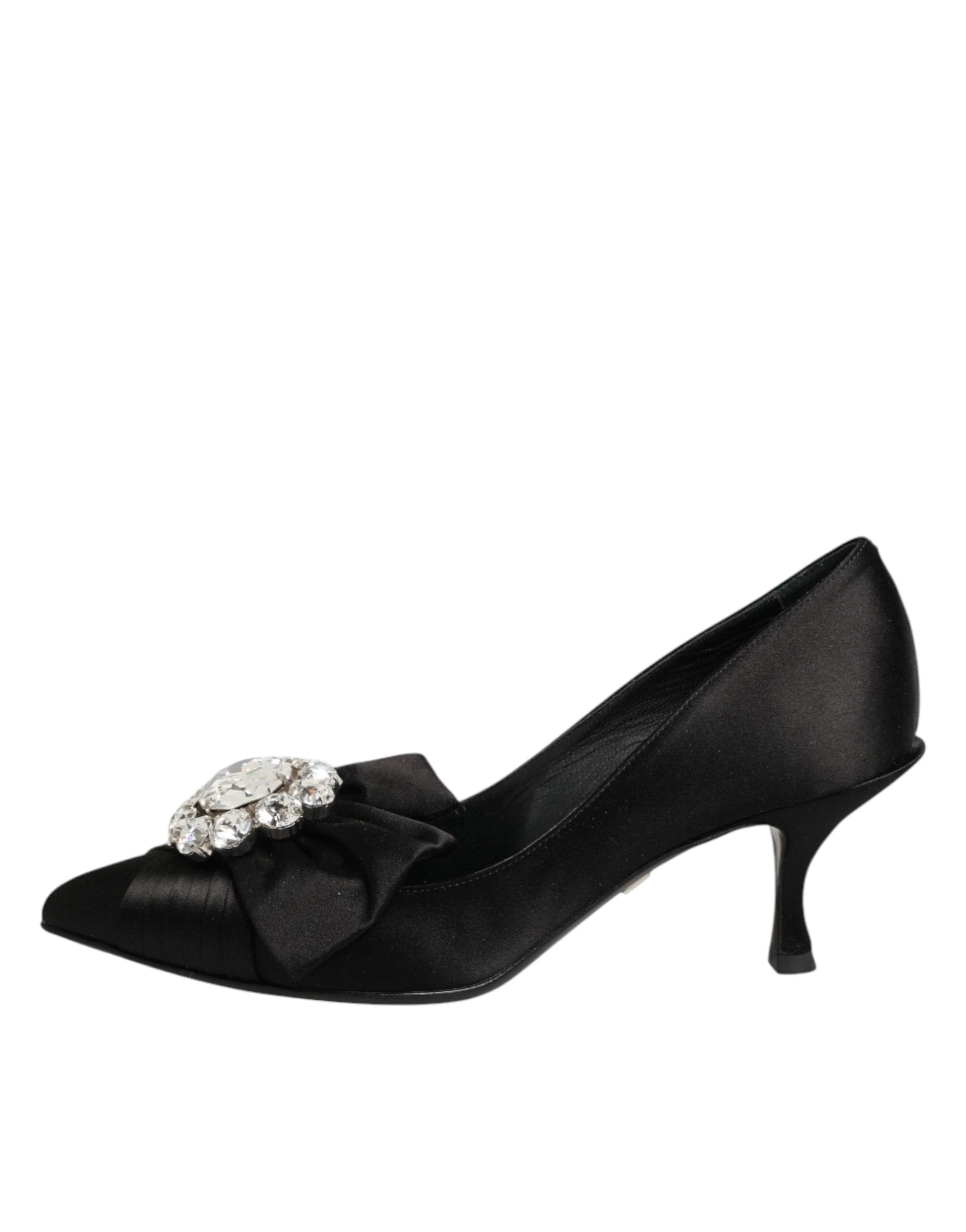 Dolce & Gabbana Black Satin Bow Crystal Embellishment Pumps Shoes by Dolce & Gabbana