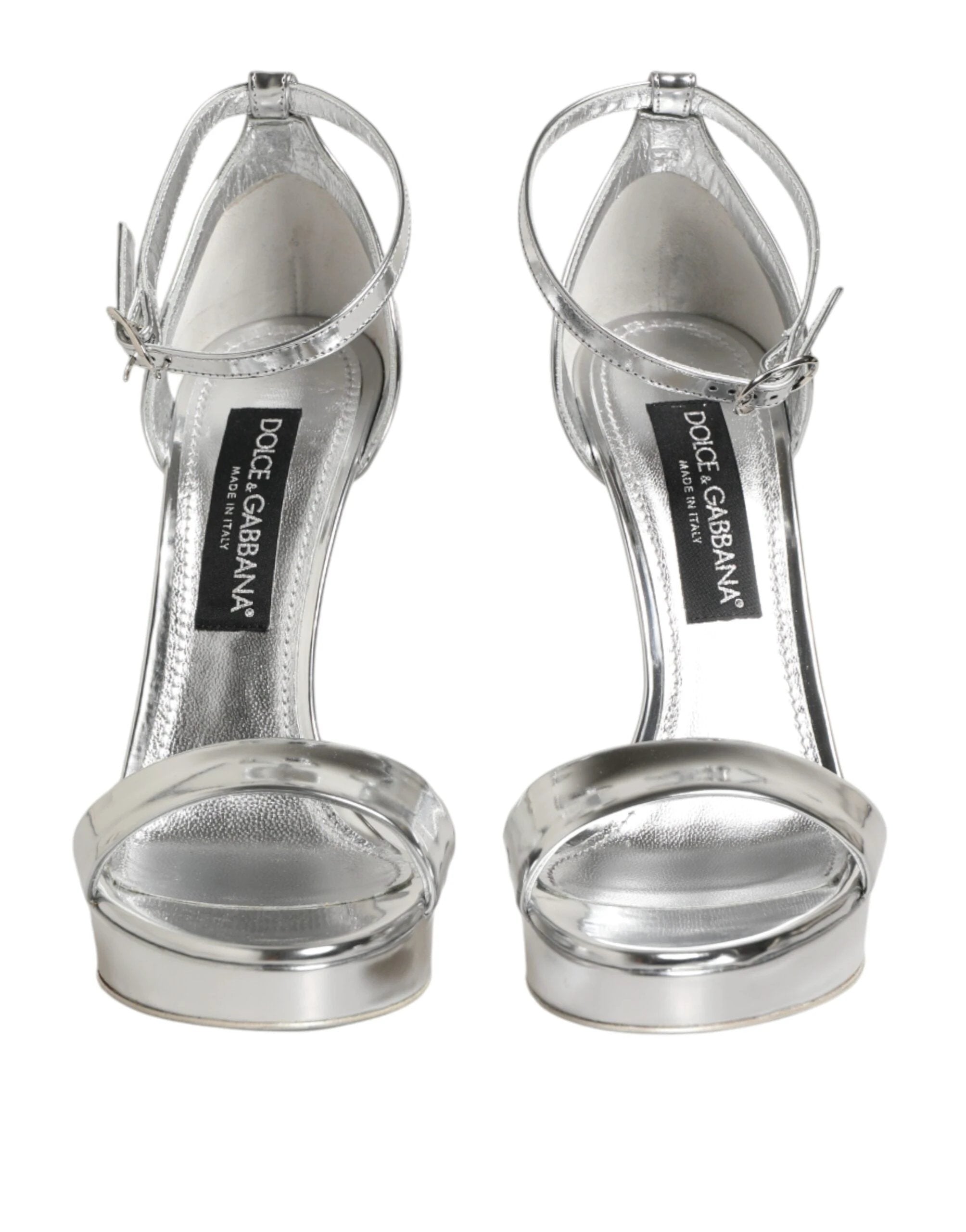 Dolce & Gabbana Silver Leather Platform Keira Sandals Shoes by Dolce & Gabbana