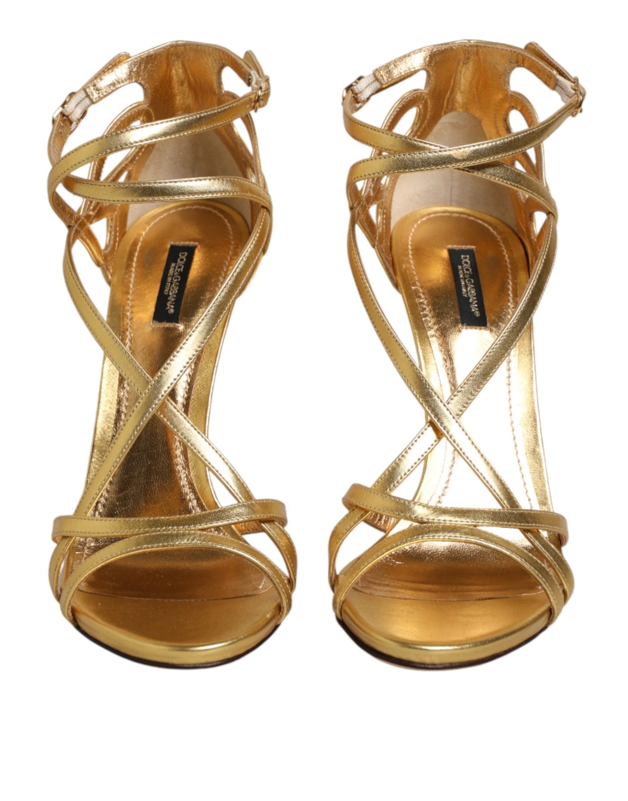 Dolce & Gabbana Gold Leather Keira Heels Sandals Shoes by Dolce & Gabbana