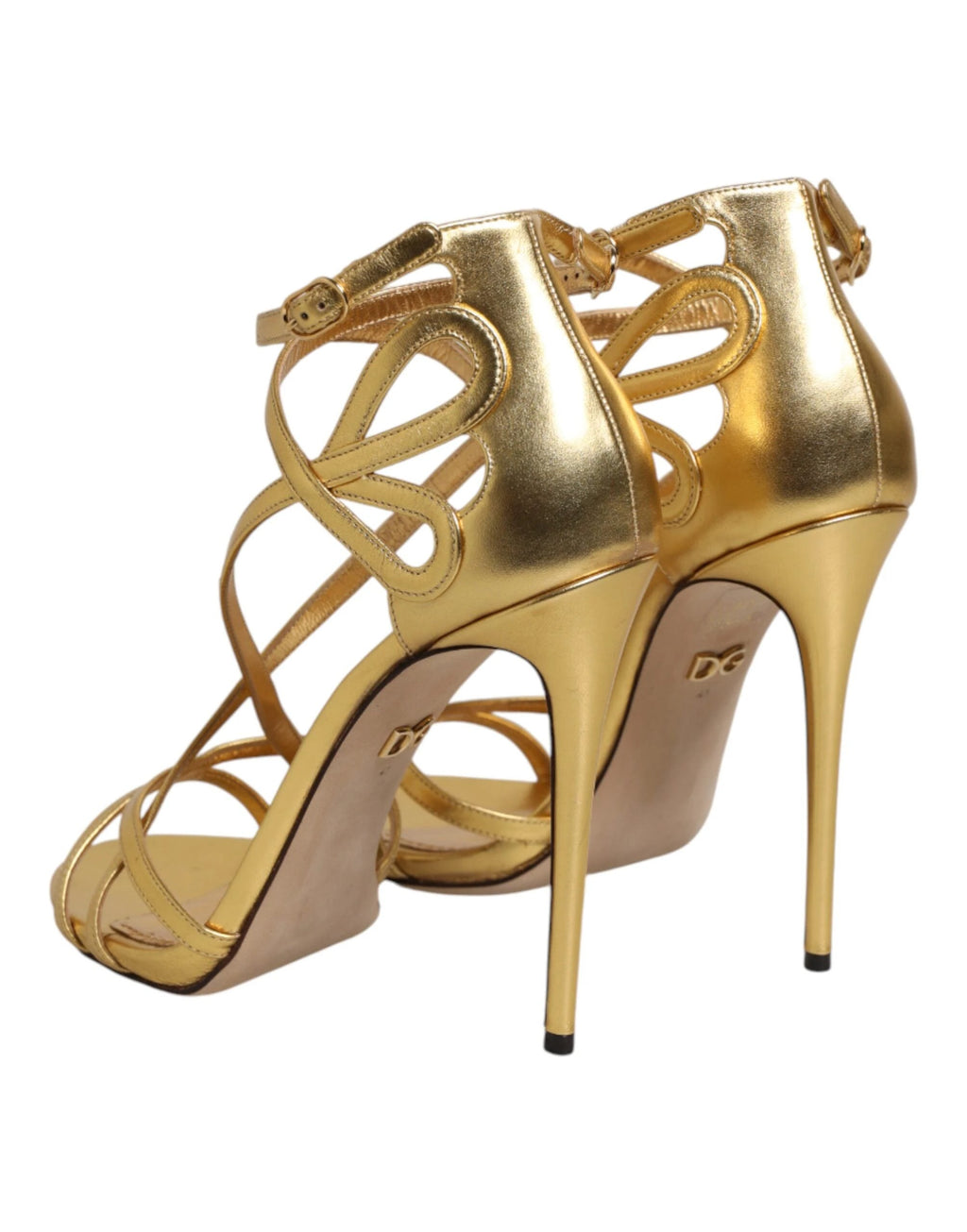 Dolce & Gabbana Gold Leather Keira Heels Sandals Shoes by Dolce & Gabbana