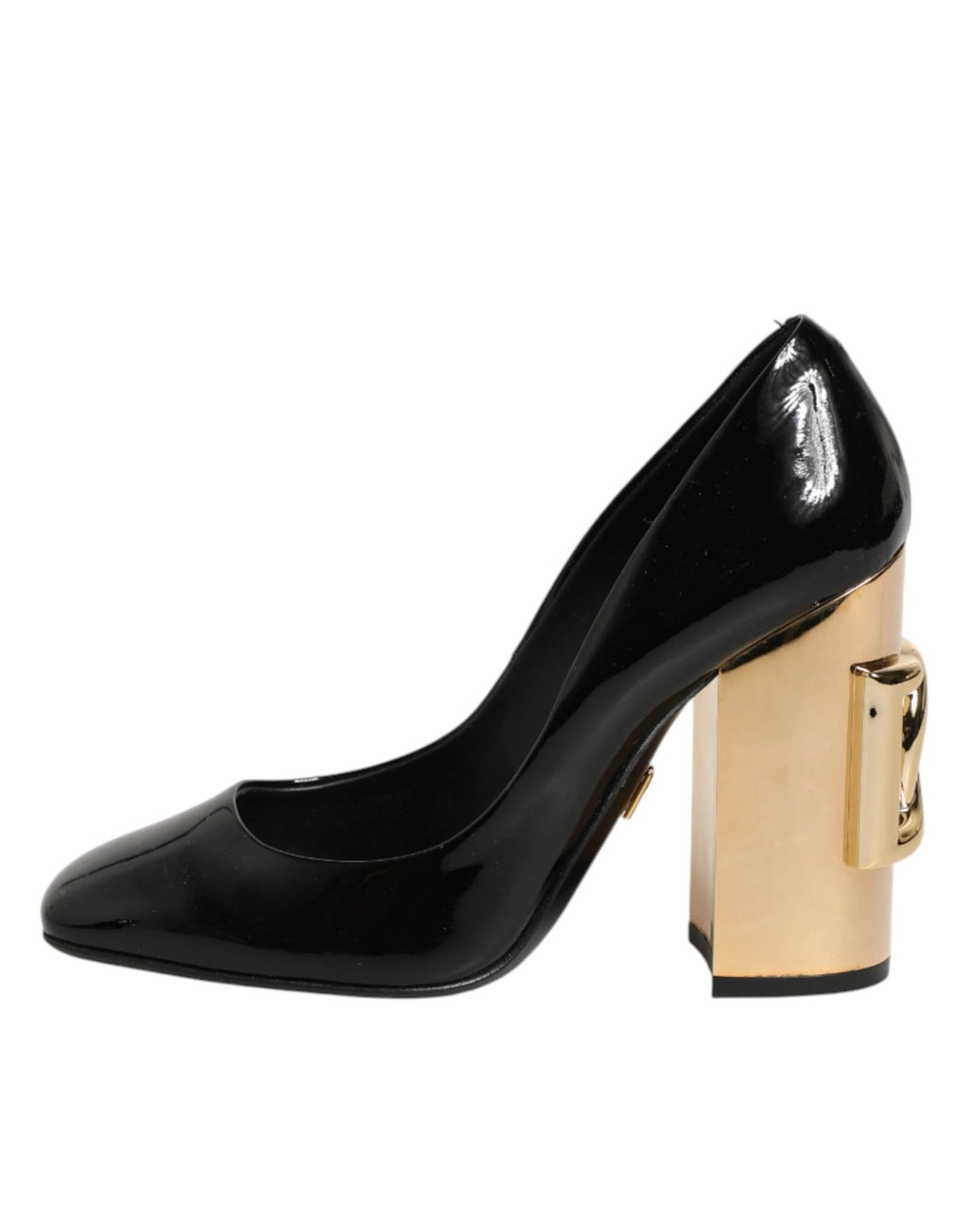 Dolce & Gabbana Black Gold Patent Leather Logo Heels Pumps Shoes by Dolce & Gabbana