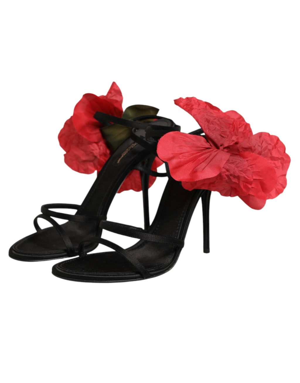 Dolce & Gabbana Black Leather Strappy Flower Heels Sandals Shoes by Dolce & Gabbana