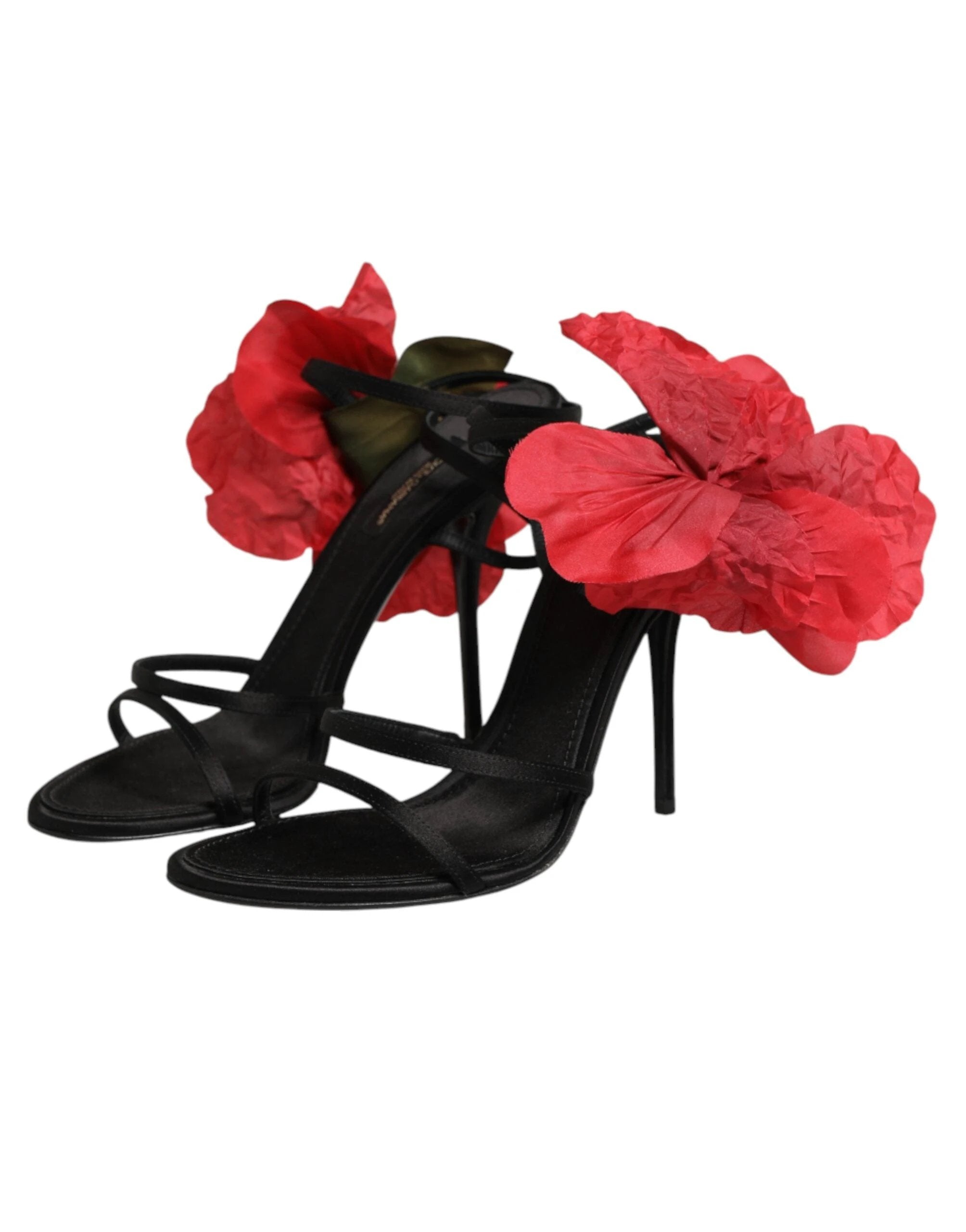 Dolce & Gabbana Black Leather Strappy Flower Heels Sandals Shoes by Dolce & Gabbana