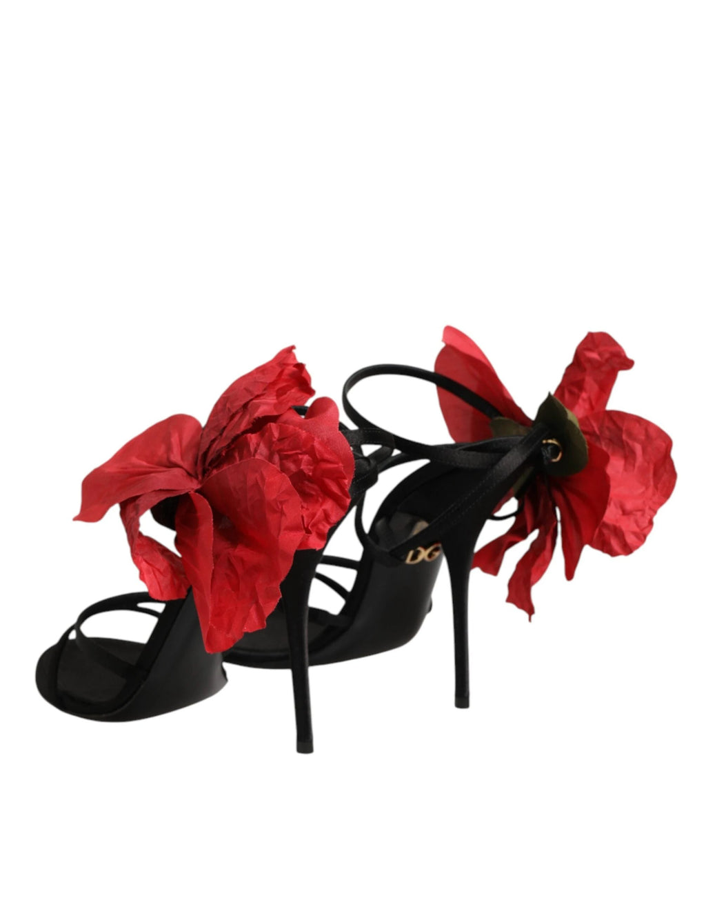 Dolce & Gabbana Black Leather Strappy Flower Heels Sandals Shoes by Dolce & Gabbana
