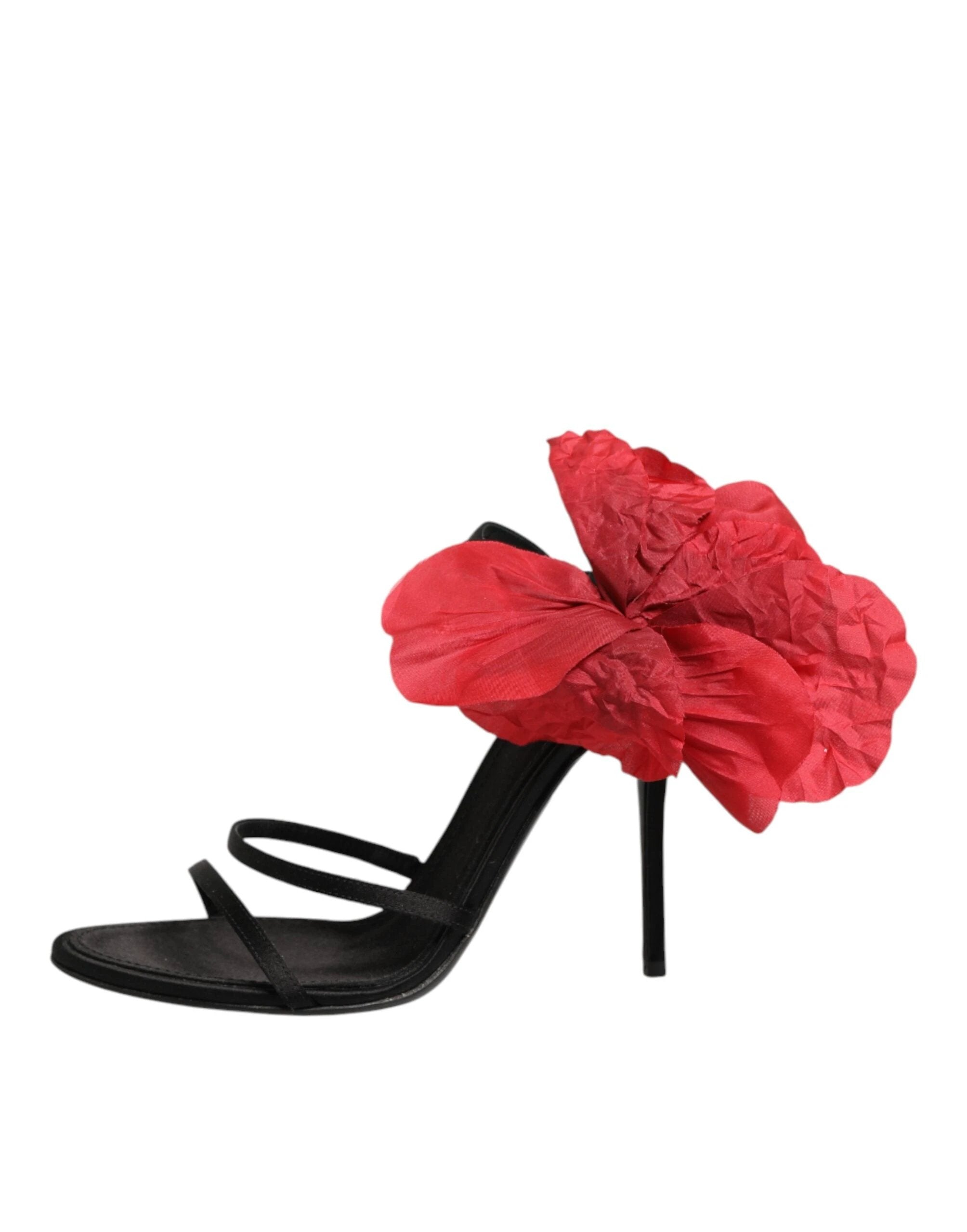 Dolce & Gabbana Black Leather Strappy Flower Heels Sandals Shoes by Dolce & Gabbana