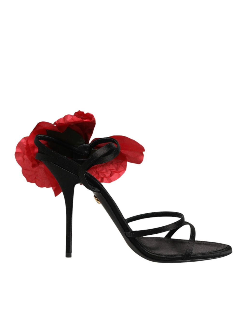 Dolce & Gabbana Black Leather Strappy Flower Heels Sandals Shoes by Dolce & Gabbana
