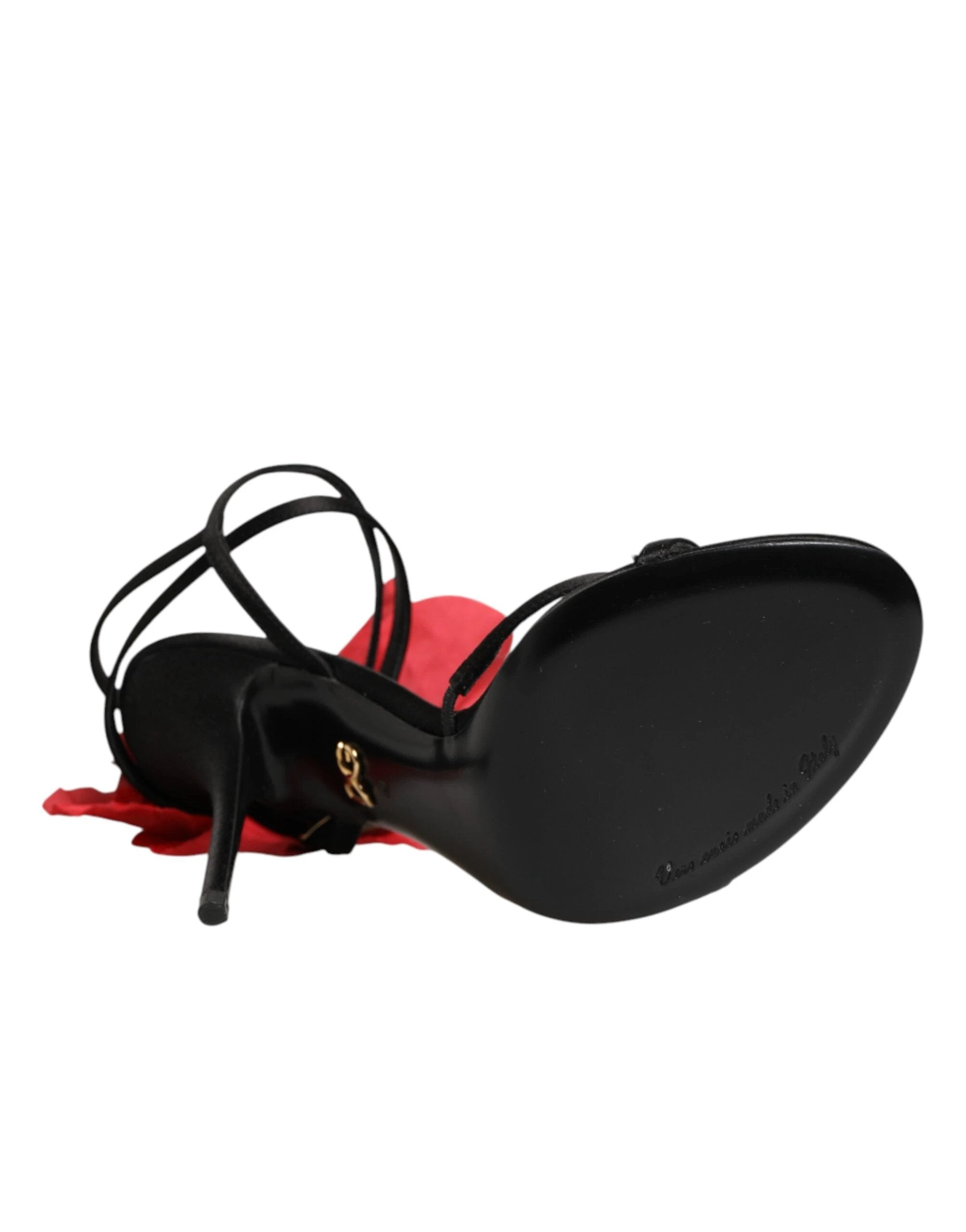 Dolce & Gabbana Black Leather Strappy Flower Heels Sandals Shoes by Dolce & Gabbana