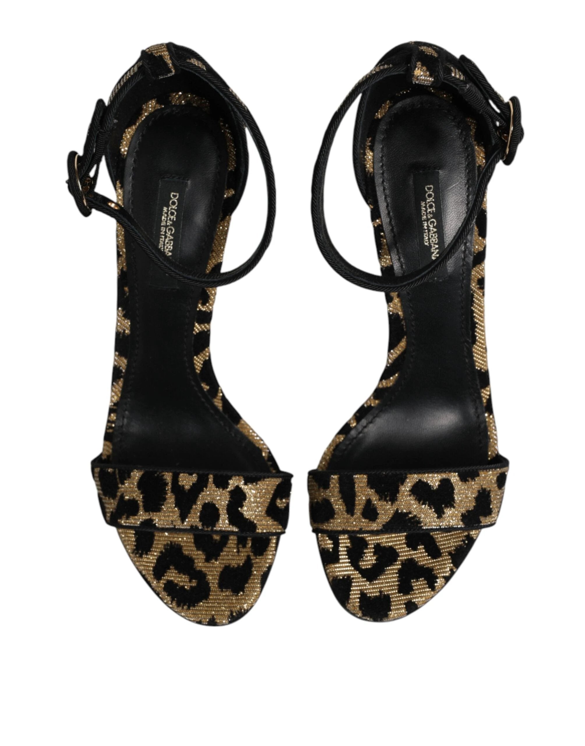Dolce & Gabbana Gold Leopard Ankle Strap Heels Sandals Shoes by Dolce & Gabbana