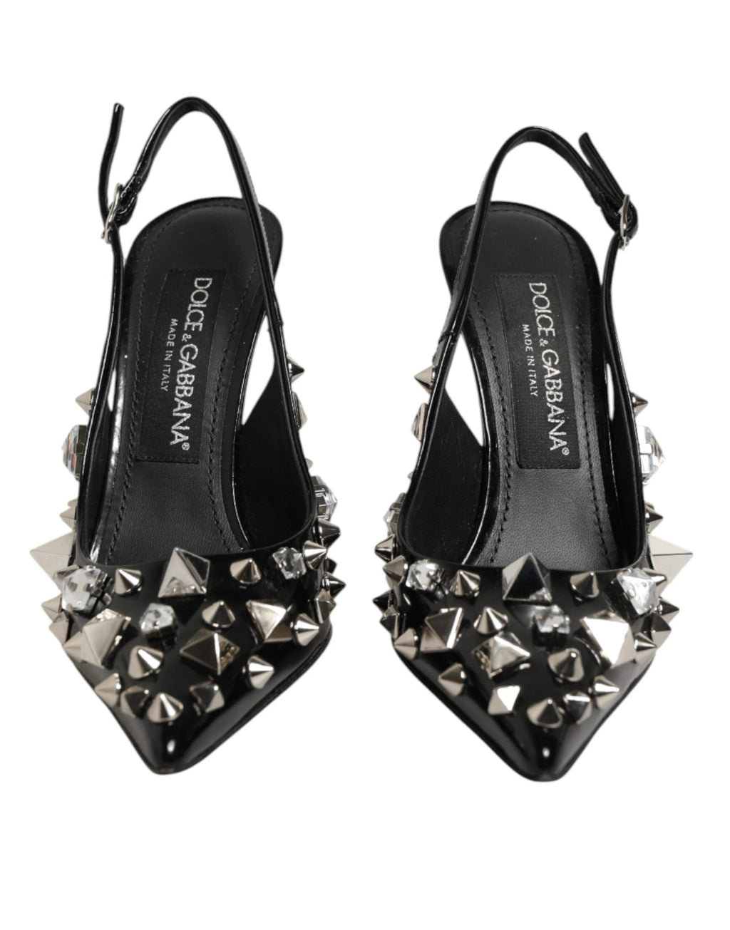 Dolce & Gabbana Black Studded Leather Heels Slingbacks Shoes by Dolce & Gabbana